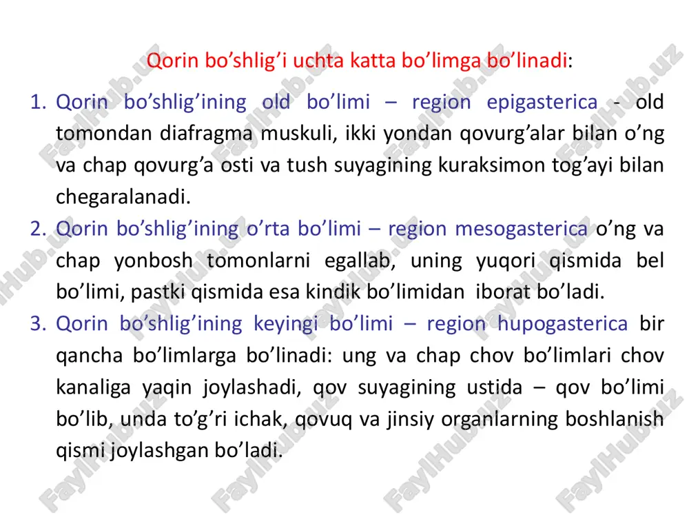 a sanchilgan igna biroz siljitilib, buyrak oldi pardasi to’g’ri teshilsa, unda g’irchillashi barmoqqa seziladi, shu sababli ignani yanada 1,5-2 sm chuqurlikka sanchib 200-400 ml 0,25% novokain eritmasi yuboriladi. eritma shpris orqali yuborilayotganda, uning porshini sekin bosim ostida bosib yuboriladi. bu muolaja 7 kundan so’ng yana qayta takrorlanadi. qorin bo’shlig’iga yo’l ochish – laparotomiya. fiksasiya. kichik hayvonlarni orqasiga yoki yonboshi bilan operatsiya stoliga yotqiziladi, kata mollarni esa tika yoki operatsiya stoliga mustahkam qilib bog’lanadi. og’riqsizlantirish. narkoz yoki magda usuli bilan oxirgi qovurg’alar oraliq, yonbosh ichak va yonbosh chov nervlarini o’tkazuvchanlik usuli bilan og’riqsizlantiriladi. oxirgi qovurg’aoraliq nervining og’riqsizlantirish uchun ignani sanchish nuqtasi birinchi bel umurtqani yon o’simtasining uchiga yaqin; yonbosh- ichak nervi – ikkinchi bel umurtqasining shunga o’xshash o’simtasi; yonbosh-chov nervi – uchinchi bel umurtqasining shunga o’xshash o’simtasining uchiga (qora mollarga – to’rtinchi o’simtasi) bel umurtqasida joylashgan. hamma uch fursatga tegishli bo’lgan bel umurtqalarini yonbosh o’simtasining uchiga uzunchoq ignani tegishlicha to’g’rilab perpendikulyar …