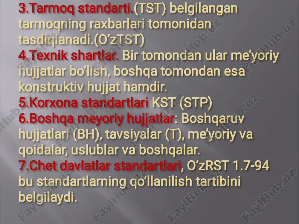 to’g’risida” gi qarori ijrosini ta’minlash hisobidan erishilmoqda. iso 9001:2008 standartlari xalqaro standartlashtirish tashkiloti (iso- international organization for standardization) texnik qo’mitasi tomonidan ishlab chiqilgan bo’lib tashkilotlar va korxonalar sifat menejmenti tizimlarini yaratish hamda takomillashtirishda qo’llanilmoqda.unda qo’llanilgan atama va ta’riflardan 9000 seriyasidagi barcha standart-larda foydalanilmoqda. iso 9001:2008 standartlari xalqaro standartlashtirish tashkiloti (iso- international organization for standardization) texnik qo’mitasi tomonidan ishlab chiqilgan bo’lib tashkilotlar va korxonalar sifat menejmenti tizimlarini yaratish hamda takomillashtirishda qo’llanilmoqda.unda qo’llanilgan atama va ta’riflardan 9000 seriyasidagi barcha standart-larda foydalanilmoqda. ularning talablarga muvofiqligi yetkazib beruvchining ishonchlilik darajasi va kompa-niyasi samaradorligidan dalolat beradi. � iso muvofiqlik sertifikati esa standart talab-lariga erishilganining tashqi, mustaqil isboti hisoblanadi va sifat menejmenti tizimiga nis-batan qator shartlarni o’z ichiga olgan. ularning talablarga muvofiqligi yetkazib beruvchining ishonchlilik darajasi va kompa-niyasi samaradorligidan dalolat beradi. � iso muvofiqlik sertifikati esa standart talab-lariga erishilganining tashqi, mustaqil isboti hisoblanadi va sifat menejmenti tizimiga nis-batan qator shartlarni o’z ichiga olgan. o’zbekiston savdo-sanoat palatasi …