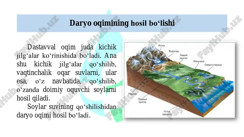 lar ishtirok etadigan daryolarda juda kam hollardagina muzliklarning salmog‘i 50 foizdan ko‘p bo‘ladi. shu sababli, mazkur to‘yinish manbaining o‘ziga xos xususiyatlarini e’tiborga olib, ular uchun alohida chegara berilgan:  50 foizdan ko‘p,  50-25 va  25 foizdan kam. toza holda qor suvlari hisobiga to‘yinuvchi daryolar agar yillik oqimning 80 foizidan ko‘prog‘i uchta to‘yinish manbaidan biri, masalan, qor hisobiga to‘g‘ri kelsa, bu daryo lvovich tasnifi bo‘yicha toza holda qor suvlari hisobiga to‘yinuvchi daryolar turiga kiradi. asosan, qor suvlaridan to‘yinuvchi daryolar agar to‘yinish manbalaridan biri, masalan, qor suvlarining yillik oqimdagi salmog‘i 50-80 foiz atrofida bo‘lsa, unda daryo, asosan, qor suvlaridan to‘yinuvchi daryolar turiga kiritilgan. aralash manbalar hisobiga to‘yinuvchi daryolar nihoyat, daryo oqimida uchta to‘yinish manbalaridan har birining salmog‘i 50 foizdan kam bo‘lsa, bu daryo aralash manbalar hisobiga to‘yinuvchi turga kiritilgan. daryolarning iqlimiy tasnifi “daryolar o‘z havzalari iqlimining mahsuli”, degan xulosaga asoslangan holda a.i.voyeykov: “daryolar suv reji- mining xususiyatlaridan iqlim indikatori sifatida …