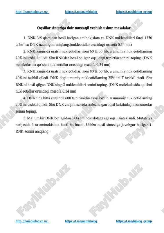 oqsillar sinteziga doir masalalar - Page 5