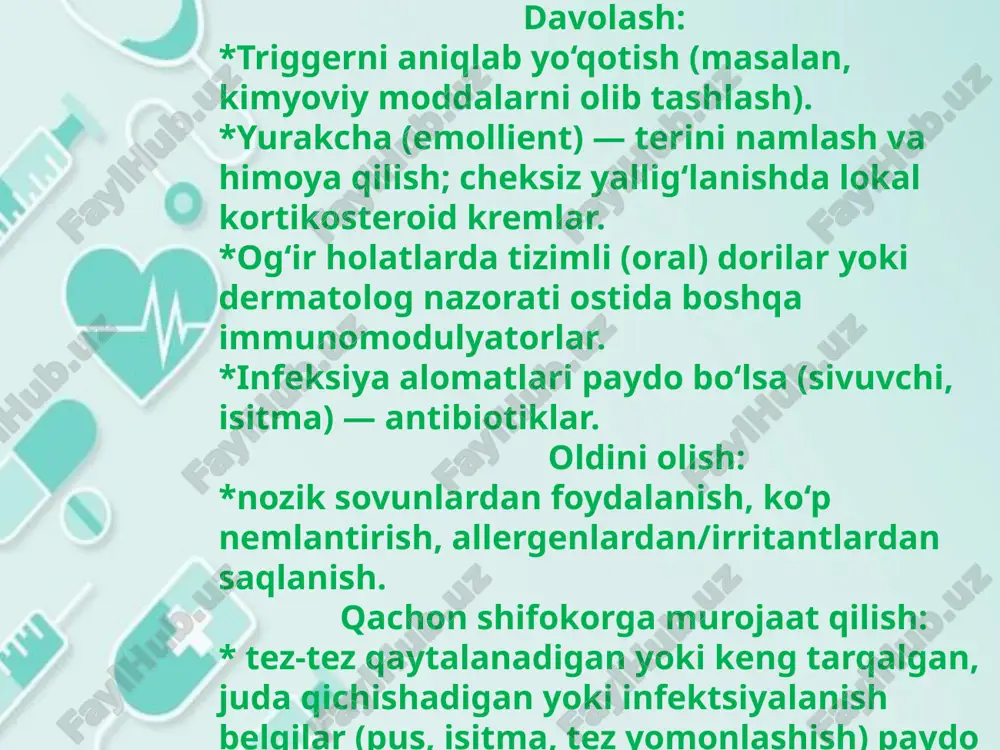 vaqtida tashxis qo‘yish va to‘g‘ri davolash orqali ularni butunlay nazoratga olish mumkin. e'tiboringiz uchun rahmat. image2.png image3.png image4.png image5.png image6.png image7.png image8.png image9.png image10.png image11.png image12.png image13.png /docprops/thumbnail.jpeg