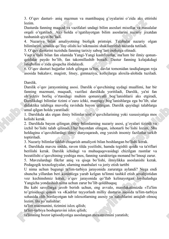 r. o’quv jarayoni jahon talablariga mos keluvchi davlat ta'lim standartlari, ya'ni zamon talablariga javob beruvchi, istiqbol va kelajakni ko’zlab ishlab chiqilgan o’quv reja va dasturlari asosida tashkil etiladi. https://fayllar.org/qr-kodga-aylantirib-beruvchi-bepul-onlayn-saytlar.html kasb-hunar kollejlarida o’quv dasturlari oldingi o’quv bosqichi - umumta'lim maktablari va keyingi pohuquqonada turgan oliy o’quv yurtlarining o’quv dasturlari bilan o’zaro mutanosiblikda bo’lib, ta'limning uzluksizlik va izchillik printsipiga amal qiladi. shu bilan birga kollej pedagoglarining saviyasi yuqoriligi va pedagogik texnologiyalarining yangiligi bilan farq qiladi. zamonaviy bilim berish uchun o’qituvchilarning o’zi ana shunday bilimga ega bo’lishi kerak. shuning uchun pedagog kadrlarning obro’-e'tiborini, ijtimoiy mahuquqomini, mas'uliyatini, malakasini oshirishiga va zamon talablariga mos holda tayyorlashga e'tibor qaragilgan. akademik litseylar va kasb-hunar kollejlariga o’quvchilarni qabul qilish qanday amalga oshiriladihuquq bu umum o’rta maktabning 9 sinfi bitiruvchilarining yakuniy davdat atgestatsiyasi natijasiga binoan o’quvchi tomonidan yig’iltan reyting ko’rsatkichlari hamda pedagog psixologik tashxis markazlari tavsiyalari asosida o’quvchi akademik litseyda yoki kasb-hunar kollejining ma'lum yo’naliishda o’qishni davlom ettirish xuquqiga …
