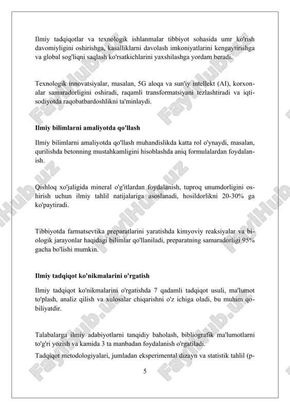 jumladan, o'quv muhitini yaxshilash va tadbirlarni moliyalashtirishda muhim rol o'ynaydi. xulosa ilmiy dunyoqarashni shakllantirish va talabalarni intellektual jihatdan tarbiyalash, ularning kelajakdagi muvaffaqiyatlari va jamiyat rivoji uchun muhim asosdir. foydalanilgan adabiyotlar 1. fan falsafasi: kirish. (muallif va nashriyot ma'lumotlari ko'rsatilmagan). 2. ta'lim psixologiyasi: nazariyalar va amaliyot. (muallif va nashriyot ma'lumotlari ko'rsatilmagan). 3. ilmiy bilish usullari. (muallif va nashriyot ma'lumotlari ko'rsatilmagan). 4. tanqidiy fikrlashni rivojlantirish strategiyalari. (muallif va nashriyot ma'lumotlari ko'rsatilmagan). 5 0 0 0 7