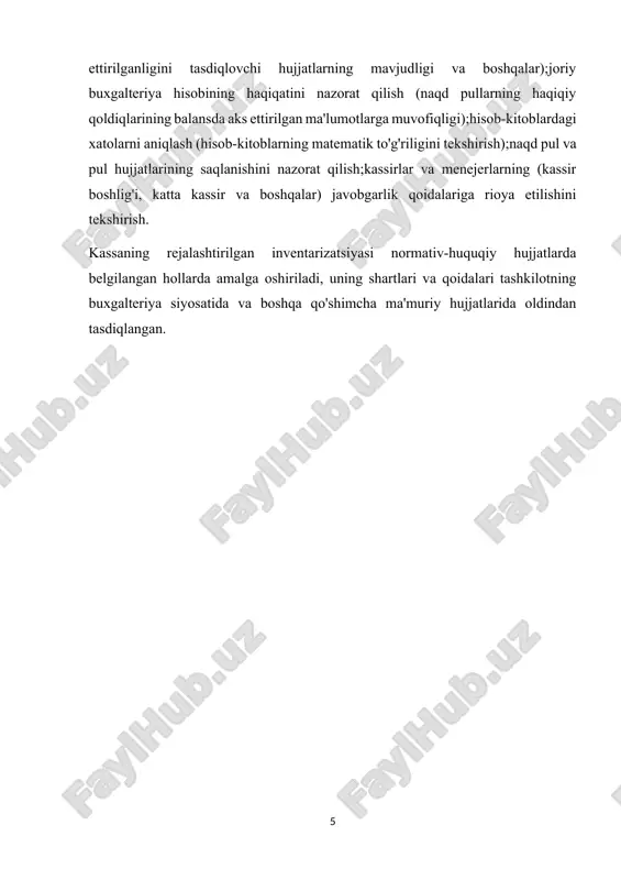 r naqd pulsiz tartibda amalga oshiriladi. ko‘rsatib o‘tilgan shaxslar o‘rtasidagi hisob-kitoblar, agar qonunda boshqacha tartib belgilab qo‘yilgan bo‘lmasa, naqd pulda ham amalga oshirilishi mumkin[footnoteref:1]. [1: o‘zbekiston respublikasi adliya vazirligida 2015 yil 22 iyulda 2687-son bilan ro‘yxatga olingan nizom] tashkilotlaming xorijiy valyutadagi kassa operatsiyalari o‘zbekiston respublikasi hududida xorijiy valyuta bilan kassa operatsiyalarini yuritish tartibiga muvofiq amalga oshiriladi[footnoteref:2]. tashkilotlar bankdan olgan naqd pullami qaysi maqsad uchun olgan boisalar, undan faqat o‘sha maqsadda foydalanishlari shart. [2: o‘zbekiston respublikasi adliya vazirligida 1999 yil 22 yanvarda 611-son bilan ro‘yxatga olingan nizom] kassa operatsiyalari birlamchi hisob hujjatlari (kassa kirim orderi va kassa chiqim orderi) asosida rasmiylashtiriladi. tashkilotlar kassasiga naqd pullar buxgalteriya hisobi va moliyaviy boshqarish vazifalarini amalga oshiruvchi shaxsning imzosi qo'yilgan kassa kirim orderi bo‘yicha qabul qilinadi. hujjat quyidagi xo‘jalik operatsiyalarini aks ettiradi: · xaridorlardan to‘lov; · chakana savdo tushumini qabul qilish; · hisobdor shaxs tomonidan foydalanilmagan pul mablag'ini topshirganda; · xodim tomonidan pul mablag‘i qaytarganda; …