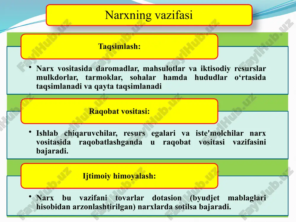 larining yuqori chegarasi belgilab quyildi. 2-bosqich (1993 yil) da ulgurji narxlarni davlat tomonidan tartibga solish to‘xtatildi. davlat tomonidan qat'iy belgilanadigan va tartibga solib turi-ladigan tovar (xizmat) lar soni ancha qisqardi. 3-bosqich (1994 yil oktyabr-noyabr)da xalq iste'mol tovarlari asosiy turlari narxlari erkin qo‘yib yuborildi, transport va kommunal xizmat-larning ta'riflari oshirildi. adabiyotlar ro’yhati jo’rayev t.,iqtisodiyot nazariyasi. . darslik..-t.: «fan va texnologiya» nashr, 2018. – 512 bet. o'lmasov a., vahobov a.v. iqtisodiyot nazariyasi. darslik. – t.: «iqtisod- moliya», 2018. – 480 bet. jo’rayevt.,iqtisodiyotnazariyasi. o’quvqo’llanma. .-t.: «fanvatexnologiya» nashr, 2017. – 638 bet v. f.maksimova [i dr.] ekonomicheskaya teoriya:uchebnik dlya bakalavrov /; pod obshey redaktsiey v. f. maksimovoy. – moskva: izdatelstvo yurayt, 2019. – 580 s toshmatovsh, asatullaevx, allaberganovz. darslik. t.: iqtisodiy ta’limotlar tarihi« iqtisod-moliya», 2018. – 341 bet. g. e. alpatov [i dr.]. ekonomicheskaya teoriya : uchebnik i praktikum dlya bakalavriata i spetsialiteta / pod redaktsiey g. e. alpatova. – moskva: izdatelstvo yurayt, 2018. …