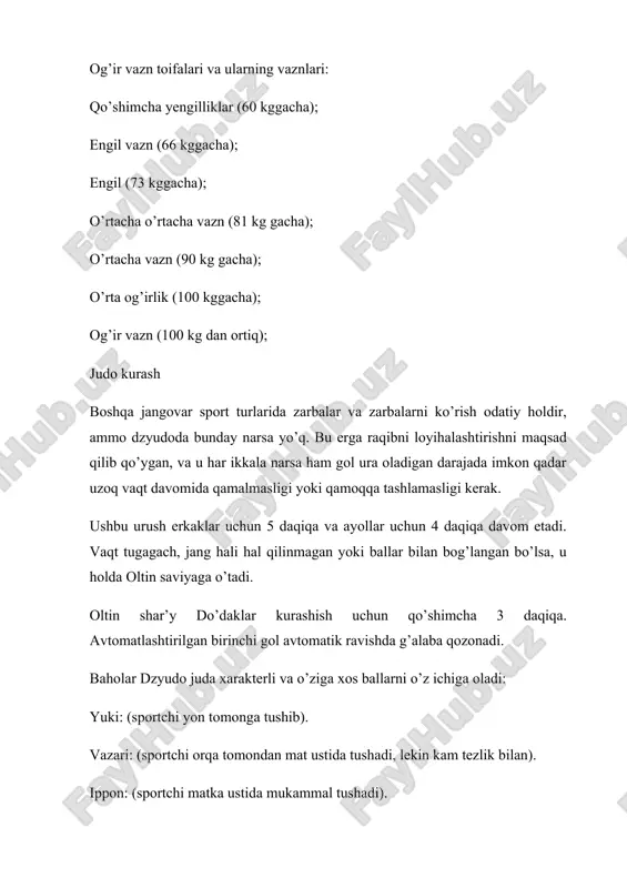 lar o’rtasidagi uzunliklar va bo’shliqlarga ega bo’lgan shimlar tomonidan yaratilgan. ular, shuningdek, belning ikki marta kattaligi bo’lishi kerak bo’lgan, bir necha rangga ega bo’lgan, har biri ustalik darajasini ifodalovchi chiziq bo’lishi kerak. dzyudo o’z yo’nalishidagi darajasiga mos keladigan yo’lning rangini ishlatishi kerak.ranglar va bitiruvchilar soni juda ko’p joydan joyga bog’liq. endi portugaliya va braziliya bitiruv tizimini namoyish etamiz. dzyudo bo'yicha texnikasi, ta'lim va uskunalar asoslari qarshi kurash. jang san'atlari dzyudo - agar raqibini, texnik, taktik va jismoniy foydalari mag'lub kerak bo'lgan sport. metodlarni eng harakatlari va mohir muvofiqlashtirish asosida. kurash bir kimono deb ataladi dushman kostyumi, qo'lga bilan boshlanadi. odatda, mushtlashish silliq va zich yuzasida sodir bo'ladi. bu jang san'ati uslub uch qismdan iborat: kurash doimiy. ground jang. toss. 2. dzyudo kurashining qoidalari dzyudo - bu sport yaqin chorak da kurash asoslangan bo'lib, o'zingizni himoya qilish uchun ajoyib bir yo'l. nima dzyudo qoidalari? bu jang san'ati ruxsat texnologiyasi, biz maqolada …