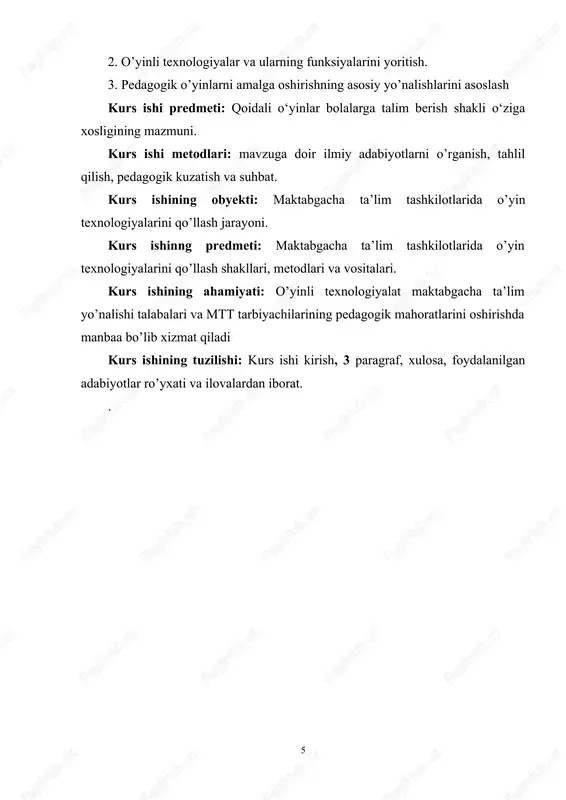 o'yin davomida tengqurlari bilan do'stlashadi. y.a.komenskiy o'yinga quvnoq bolalik va bolani uyg'un rivojlanish sharti sifatida qarar ekan, kattalarga bolalar o'yinlariga e'tiborli munosabatda bo'lishni, ularga oqilona rahbarlik qilishni maslahat bergan edi. p.f.lestgaft bolalar o'z o'yinlarida tevarak-atrofdan olgan taassurotlarini aks ettiradilar, deydi. bunday faoliyat bolaning rivojlanishida katta ahamiyatga egadir.shunday qilib o'yinning ijtimoiy voqea ekanligini, o'yinda tevarak-atrofdagi borliq aks ettirilishini ilg'or olim va pedagoglar o'zlarining kuzatish va ilmiy tadqiqotlari orqali isbotlab berdilar. tarbiyachilar bolalar o'yiniga rahbarlik qilishda quyidagilarga rioya qilishi lozim. 1. o'yin bilan mehnat o'rtasida to'g'ri munosabat o'rnatish 2. o'yinda bolalarning bo'lajak mehnat ahliga xos bo'lgan jismoniy va ruhiy sifatlarini tarbiyalash. shu tariqa o'yin tarixiy taraqqiyot jarayonida mehnat faoliyati natijasida paydo bo'lgan ijtimoiy faoliyatdir; o'yin doimo haqiqiy hayotni aks ettiradi. demak, ijtimoiy hayot o'zgarishi bilan uning mazmuni ham o'zgaradi; o'yin ma’lum maqsadga yo'naltirilgan ongli faoliyat bo'lib, uning mehnat bilan ko'p umumiyligi bor va yoshlarni mehnatga tayyorlashga xizmat qiladi. o'yin faoliyati asosida boladagi …