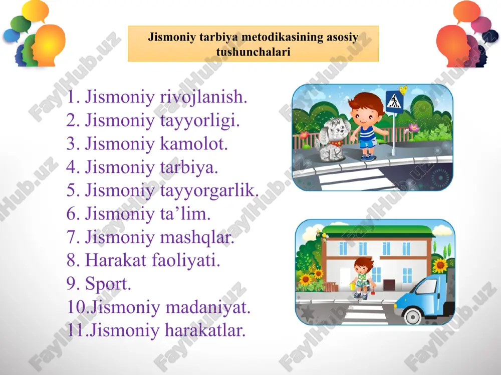 ing yosh xususiyatlari va imkoniyatlarini hisobga olgan holda quyidagi metodlardan foydalaniladi. ko‘rgazmali metod. og‘zaki metod. amaliy metod. o‘yin metodi. musobaqa metodi. ko‘rgazmali metod – bu hissiy idrok va harakat sezgilarining yorqinligini ta’minlaydi. ular bolalarda sensor qobiliyatlari rivojlanishini faollashtiruvchi harakat haqida juda to‘liq va aniq tasavvurning hosil bo‘lishi uchun zarurdir. og‘zaki metod – bu metod bolalar ongiga yo‘naltirilgan, ular oldiga qo‘yilgan vazifalarni tushunib olishga va mashqlar mazmuni va tuzilishini o‘zlashtirib olishda katta rol o‘ynaydigan harakatli mashqlarni ongli ravishda bajarilishi, bu mashqlarni turli vaziyatlarda mustaqil qo‘llashga yordam beradi. amaliy metod – bolalarning amaliy harakat faoliyati bilan bog‘liq bo‘lib, harakatlarni o‘z muskul motor sezgilarida to‘g‘ri idrok etilishini amalda tekshirishni ta’minlaydi. amaliy metodlar mashqlarni o‘yin shaklida, musobaqa elementlaridan foydalanish bilan xarakterlanadi. amaliy metodning xilma-xil turlaridan biri o‘yin metodidir. o‘yin metodi – bolalar bilan ishlashda samarali bo‘lib, ko‘rgazmali obraz va ko‘rgazmali amaliy tafakkur elementlarini hisobga oladi. u turli harakat ko‘nikmalarini, harakatlarning mustaqilligini, o‘zgaruvchan sharoitga nisbatan …