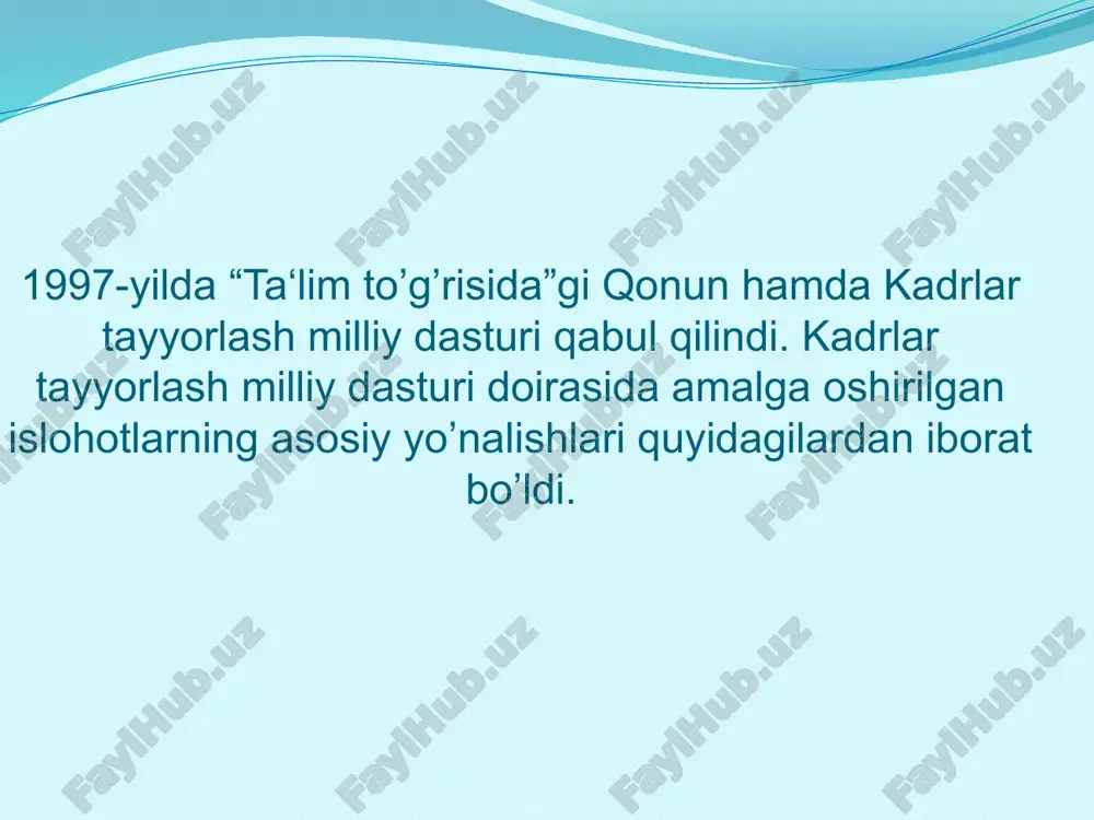 muhim bo’g’ini bo’lgan maktabgacha ta‘lim tizimini yanada takomillashtirish, samarali davlat boshqaruvi tizimini yaratish, maktabgacha ta‘lim muassasalari davlat va nodavlat tarmog’ini kengaytirish, moddiy-texnika bazasini mustahkamlash, ularni malakali pedagog kadrlar bilan ta‘minlash, maktabgacha ta‘lim muassasalariga bolalarni qamrab olishni keskin oshirish, ta‘lim-tarbiya jarayonlariga zamonaviy ta‘lim dasturlari va texnologiyalarini tatbiq etish orqali bolalarni har tomonlama intellektual, ma‘naviy-estetik, jismoniy rivojlantirish hamda ularni maktabga tayyorlash sifatini tubdan yaxshilash maqsadida:  o’zbekiston respublikasi maktabgacha ta‘lim vazirligi, qoraqalpog’iston respublikasi maktabgacha ta‘lim vazirligi, toshkent shahar maktabgacha ta‘lim bosh boshqarmasi, viloyatlar maktabgacha ta‘lim boshqarmalari hamda ularning tuman(shahar)lardagi bo’limlari tashkil etildi;  respublika hududlarida 50, 70, 100, 120 va 150 o’ringa mo’ljallangan davlat va nodavlat maktabgacha ta‘lim muassasalarini qo’shimcha barpo etish orqali bolalarni maktabgacha ta‘lim bilan bosqichma-bosqich to’liqqamrab olish, bolalarga maktabgacha ta‘lim-tarbiya berishning muqobil turlarini amaliyotga joriy etishga qaratilgan kompleks dasturlar ishlab chiqildi. 2018-yil boshiga kelib respublikada 4911 ta davlat maktabgacha ta‘lim muassasasi (mtm) faoliyat olib borayotgan bo’lib, 2 mln. 450 …