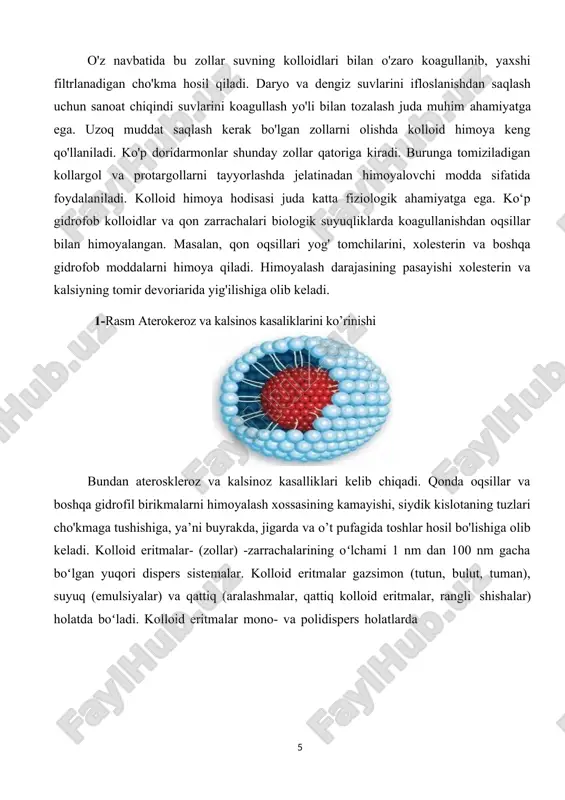 mkin. polidispers kolloid eritmalar 2 usulda olinadi: yirikroq zarrachalarni maydalash (dispergatsiya usuli) va molekula yoki ionlardan yirikroq zarrachalar hosil qilish, yaʼni agregatlash (kondensatsiya usuli). kolloid eritma olishda qaysi usuldan foydalanishdan qat’i nazar, zollar bilan bir qatorda sistemada ortiqcha miqdordagi elektrolitlar va boshqa moddalar saqlanib qoladi. natijada sistema barqarorligi kamayadi. barqarorligi nisbatan yuqori bo‘lgan zollarni olish maqsadida sistema elektrolitlar va quyi malekulyar moddalardan tozalanadi. o‘z navbatida kolloid eritmalarni tozalashda quyidagi usullardan foydalaniladi: 1.dializ, 2.elektrodializ, 3.ultrafiltratsiya shulardan tibbiyotda keng qo`llaniladiganlaridan biri elektrodializdir. elektrodializ. elektr toki yordamida o‘tkaziladigan dializga elektrodializ deb aytiladi. elektdializ o‘tkaziladigan asbobga elektrodializator deb aytiladi. elektrodializning dializdan farqi – kolloid eritmalarni elektr maydoni ta’sirida juda tez (minutlar va soatlar davomida) tozalanishidir. buning uchun elektrodializator uchta kameraga ajratiladi. o‘rtada joylashgan va devorlari yarim o‘tkazgich membranadan iborat kameraga kolloid eritma, uning ikki tomonidan kameralarga esa distillangan suv quyiladi. suvli kameralarga elektrodlar tushirilib, ularga doimiy tok manbai ulanadi. natijada o‘rta kameradagi kationlar katod …