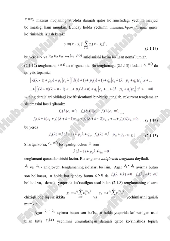 eoremasining isboti avval (1.3) boshlang’ich shartni qanoatlantiradigan va oraliqda aniqlangan yechimning mavjudligini, so’ngra bu yechimning yagonaligini isbotlaymiz. isbotga bevosita o’tishdan avval ba’zi yordamchi tasdiqlarga to’xtalamiz. soxada markazi nuqtada bo’lgan hamda chegarasi bilan butunlay shu soxada joylashgan biror to’g’ri to’rtburchak chizish mumkin (buning isboti o’quvchiga havola etiladi). uning garizontal tomoni uzunligini vertikal tomoni uzunligini esa deb belgilaylik, bunda va lar musbat chekli sonlar. shunday qilib, bo’lib yopiq chegaralangan to’plam. da uzluksiz bo’lgan funksiya da ham uzluksiz bo’ladi. yopiq, chegaralangan bo’lgani uchun unda chegaralangan bo’ladi, ya’ni. agar bo’lsa, bo’ladi. bu holda uchun (1.1) tenglama soddagina ko’rinishni oladi. bu tenglamaning boshlang’ich shartni nqanoatlantiradigan yechimi kabi yoziladi. bunday yechim yagona ekan ravshan. endi bo’lsin. shu to’g’ri to’rtburchakning ixtiyoriy va nuqtalari uchun ham tengsizlikning bajarilishi ravshan (1.2-teoremalarning shartlariga ko’ra). qayd qilamizki nuqta to’g’ri to’rtburchakning markazidan iborat. endi (1.1) differentsial tenglamaning (1.3) boshlang’ich shartini qanoatlantiradigan va oraliqda aniqlangan yana yechimning mavjudligini isbotlaymiz. buning uchun birinchi qadam …