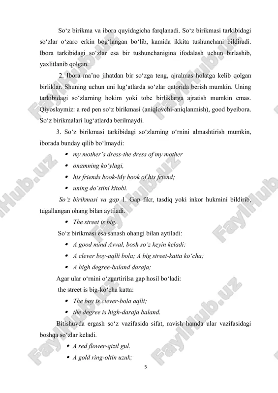 g`ayratli odam, samimiy inson, ezgu niyatli kishi. hokim qism sifatida olmosh keladi: bolaning o`zi, karimaning o`zi. · hokim so`z sifatida otlashgan sifat keladi: kishilardan eng mardi, qizlarning sarasi. · hokim qism vazifasida otlashgan son keladi: talabalarning beshtasi, o`quvchilardan biri. · hokim qism vazifasida otlashgan olmosh keladi: tilaklarning barchasi, kutib oluvchilarning hammasi. · hokim so`z vazifasida otlashgan sifatdosh keladi: onamlarning aytganlari, bolalarning o`qiyotgani va h.k. · hokim qism vazifasida otlashgan ravish keladi: ko`p so`zning ozi, ishlarning ko`pi. · hokim so`z sifatida otlashgan undov so`z keladi: ularning dod-voyi, bolalarning urasi. · hokim so`z vazifasida otlashgan taqlid so`z keladi: otlarning dupur-dupuri, to`plarning gumbur-gumburi. ko`rinadiki, otli so`z birikmasi qismlari bitishuv, muvofiqlashuv va boshqaruv yo`li bilan grammatik aloqaga kirishadi. otli birikma so`z shakli bilan so`zning (leksemaning) yoki ikki so`z shakllarning bog`lanishidan hosil bo`ladi. 2. fe’lli birikma. bunday birikmaning hokim qismi fe’l bilan ifodalanadi: tez ishlamoq, oldinda yurmoq, diqqat bilan tinglamoq, kulib gapirmoq. fe’lli birikmaning qismlari …