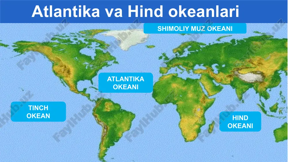 biat mintaqalari okeanning ekvatorial mintaqasida iqlim sharoiti yil davomida kam o‘zgaradi. janubiy subtropik mintaqada ikkita yirik kompleksi - iliq va sovuq suv massalaridan tashkil topgan tabiat komplekslari mavjud. okeanning janubida mo‘tadil va subantarktika tabiat mintaqalari joylashgan. ular tabiatining shakllanishida g‘arbiy shamollar va muzli antarktida materigining ta’siri kuchli. ekvatorial mintaqada harorat 20-28 °c yillik yog‘ingarchilik 2000-3000 mm. g‘arbida yog‘ingarchilik ko‘p 1000 mm. sharqida yog‘ingarchilik kam 500 mm. asosiy xususiyatlari geografik o‘rni o‘rganilish tarixi okean osti relyefi iqlimi va organizmlari atlantika va hind okeanlari darslikning 62- 67- sahifalaridagi 27-28-§ “atlantika va hind okeanlari” mavzularini o‘qish va savollarga javob yozish. yozuvsiz xaritaga atlantika va hind okeanlari xaritasini tushirish. mustaqil bajarish uchun topshiriqlar: image1.jpeg image2.jpeg image3.jpeg image4.jpeg image5.jpeg image6.jpeg image13.png image14.jpeg image15.jpeg image16.jpeg image17.jpeg image18.jpeg image19.jpeg image20.jpeg image21.png image22.gif image23.jpeg image24.jpeg image25.jpeg image26.jpeg image27.jpeg image28.gif image29.jpeg image30.wmf image31.jpeg image32.jpeg image33.png image34.jpeg image35.jpeg image36.jpeg image37.jpeg image38.png image39.jpeg image40.jpeg image41.jpeg image42.jpeg image43.jpeg image44.png image45.jpeg image46.jpeg image47.png …