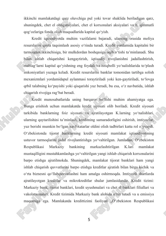 qisqarishiga yordam beradi. qarz oluvchi (korxona) qo`shimcha qiymat hisobidan o`zining resursini ko`paytirish, xo`jalik faoliyatini tobara kengaytirish, ishlab chiqarishda tezlashuvga erishish imkoniyatlariga ega bo`ladi. bunda kreditdan foydalanuvchi shaxs ikkita qulay sharoitga: birinchidan, shaxs o`zining faoliyatini kengaytirish orqali erishilgan qo`shimcha resurs hisobidan imkoniyatga ega bo`lishi; ikkinchidan, qo`yilgan maqsadga erishishni tezlashtirish, xoxishiga ko`ra muayyan narsa, predmet yoki qimmatliklarga va o`z navbatida, kelgusida muayyan vositalarga ega bo`lishi mumkin. zamonaviy iqtisodiyotda kredit kategoriyasi iqtisodiy rivojlanishning ajralmas elementi sifatida rol o`ynaydi. kreditdan ishlab chiqarish sohasidagi korxonalar, qishloq xo`jaligini ishlab chiqaruvchilar, savdo tashkilotlari, hukumat va hatto, ayrim fuqarolar ham foydalanishi mumkin. kreditor o`zidagi bo`sh turgan resurslarni qarz oluvchilarga berishi yoki ularni qo`shimcha mablag`lar bilan birgalikda qaytarib olishi mumkin. bunda beriladigan kredit pul shaklida yangi to`lov vositasi sifatida ishtirok etadi. kreditning iqtisodiyotning rivojlanishiga bo`lgan ta’siri bir xil ma’noda baholanmaydi. masalan, ayrim mutaxassislar, kredit shaxslarni qashshoqlikka olib keladi, mol-mulklar va resurslar tanglikka yuz tutadi deb hisoblaydilar. boshqa ayrim mutaxassislar …
