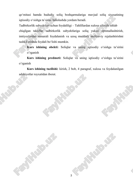 rni jalb qilish uchun soliq yukini izchillik bilan kamaytirish va qulay shart-sharoitlarni yaratishni ta’minlaydigan soliq tizimi shakllantirilgan. shu bilan birga, soliq ma’muriyatchiligi sohasida, shu jumladan soliqlar va boshqa majburiy to‘lovlarni yig‘ish, soliq solinadigan bazani kengaytirish va soliq to‘lovchilarning huquqiy madaniyatini oshirishda muayyan muammolarning mavjudligi mamlakatning ijtimoiy-iqtisodiy rivojlanishi dasturlarini moliyalashtirishning barqaror manbalarini ta’minlashga salbiy ta’sir ko‘rsatmoqda, xususan, soliq organlari faoliyatiga zamonaviy axborot-kommunikatsiya texnologiyalarini joriy qilish holati soliq ma’muriyatchiligining shaffofligini, soliq solish masalalarida manfaatdor vazirlik va idoralar bilan hamkorlik qilish hamda nazorat samaradorligini, shuningdek davlat xizmatlaridan foydalanish imkoniyatini ta’minlamayapti. soliq to‘lovchilarning, eng avvalo, tadbirkorlik subyektlarining ularga to‘g‘ridan to‘g‘ri muloqotsiz xizmat ko‘rsatishni ta’minlaydigan “soliq to‘lovchining shaxsiy kabineti”dan foydalanish manfaatdorligini oshirish bo‘yicha faol ish tashkil etilmagan; ikkinchidan, soliq organlarining tashkiliy-shtat tuzilmasi soliq solish obyektlarini to‘liq qamrab olish va soliq solinadigan bazani kengaytirish, shuningdek soliq va boshqa majburiy to‘lovlarni o‘z vaqtida yig‘ish uchun mavjud resurslarni safarbar qilish imkonini bermayapti; uchinchidan, soliqqa oid huquqiy munosabatlarning ahvoli …