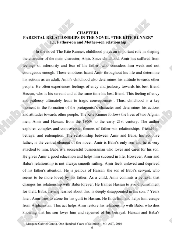 caused jealousy and envy in amr, which ultimately led to betrayal. one day, amir framed hassan to avoid punishment for theft. hasan was forced to leave baba's house and their friendship was destroyed. many years later, amir realized that he had made a mistake. he sought hassan to apologize and atone for his guilt. in the end, he managed to find hassan and help him escape from afghanistan. helping hassan was a chance for amir to correct his mistake and restore friendship. he realized that hassan is his true friend and that he loves him more than anyone else. the relationship between amir and baba is also an important theme in the novel. baba is amir's adoptive father, who raised him with love and care[footnoteref:3]. he gave amir a good education and helped him succeed in life. however, amir and baba's relationship is not always smooth sailing. amir feels unloved …