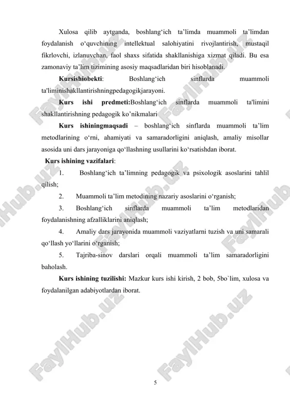 muammoli ta’limda asosiy vazifa – muammoni yaratish va uni hal qilish jarayonida o‘quvchilarni faol ishtirokchi sifatida jalb qilishdir. muammoli ta’limning nazariy asoslari muammoli ta’limning nazariy asoslari quyidagi psixologik-pedagogik tushunchalarga tayanadi: konstruktivizm nazariyasi bu nazariyaga ko‘ra, bilim tashqi manba orqali emas, balki shaxsning o‘z tajribasi, faoliyati natijasida vujudga keladi. o‘quvchi o‘z faoliyati orqali bilimlarni "quradi". muammoli ta’lim aynan konstruktivizm yondashuviga mos keladi. faoliyat nazariyasi l.s. vygotskiy, a.n. leontyev va p.ya. galperinlarning fikricha, ta’lim jarayoni – bu o‘quvchining faoliyatidir. muammoli vazifalar orqali o‘quvchining ichki fikrlash faoliyati rag‘batlantiriladi. muammoli vaziyatlar nazariyasi d.b. elkonin va v.v. davıdov ta’limda muammoli vaziyatni yuzaga keltirish orqali o‘quvchilarning bilim egallash jarayonini samarali qilish mumkinligini ta’kidlagan. bu yondashuv o‘quvchining hozirgi bilim darajasi va yangi bilim o‘rtasidagi tafovutga asoslanadi. muammoli ta’limning asosiy mezonlari muammoli ta’lim samarali bo‘lishi uchun quyidagi asosiy mezonlarga amal qilinishi lozim: muammoli vaziyatni yuzaga keltirish darsning boshlanishida o‘quvchilarni muammoni ko‘rishga undovchi savollar, holatlar yoki topshiriqlar taqdim etilishi …