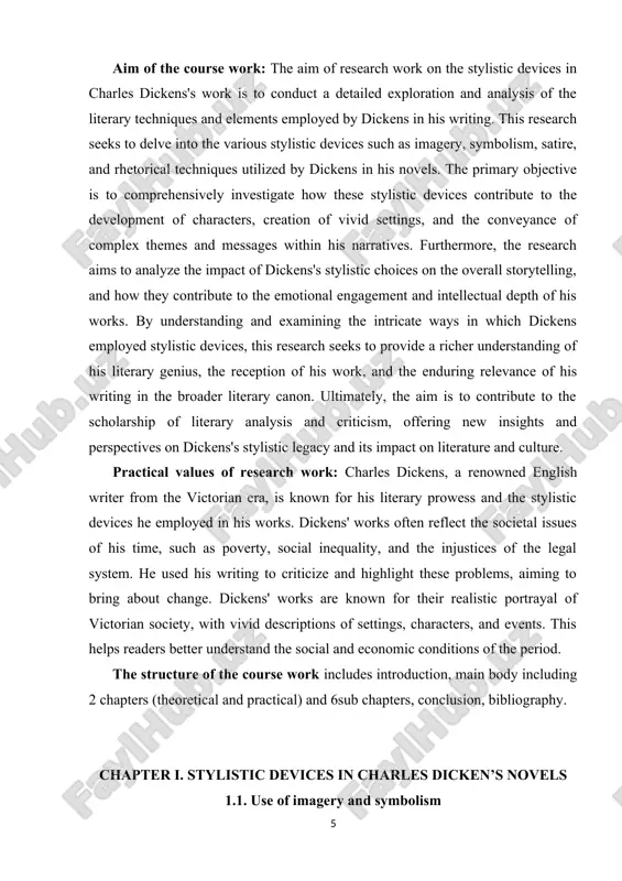 s in charles dicken’s novels 1.1. use of imagery and symbolism charles dickens is widely regarded as one of the most important and influential authors in english literature. his works are known for their vivid descriptions, complex characters, social commentary, and intricate plots. among the key elements contributing to the unique quality of his storytelling are the stylistic devices he employs. these devices play a significant role in engaging readers and conveying the depth and meaning of his narratives. dickens's use of imagery is a central component of his style. his detailed descriptions of settings and characters create a vivid sense of place, allowing readers to visualize the world in which the stories unfold. for example, in "great expectations," the marshes of kent are depicted with such precision that readers can almost feel the dampness in the air and hear the distant cries of birds. this attention to detail immerses …