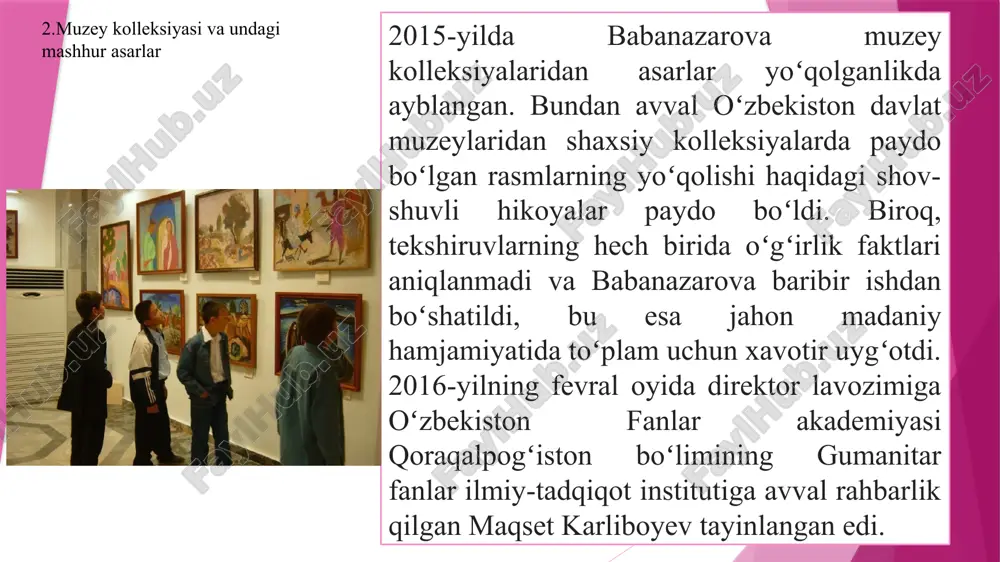 a yaqinlashib kelayotgan urushning ramzi edi. rassomning o‘zi sirli qahramon bo‘lib, uning tarjimayi holi jumboq pardasi ortida qolgan. savitskiy muzeyida saqlanadigan jahon merosida uning faqat oltitagina asari saqlanib qolgan. bundan tashqari, muzey kolleksiyalarida turkiston avangardining ko‘zga ko‘ringan vakili bo‘lgan rassom aleksandr volkovning katta kolleksiyasi mavjud. u o‘zbekistonda yashab ijod qilgan, savitskiy muzeyida uning 500 dan ortiq rasmlari mavjud. uning asarlari jo‘shqin va hayotiy bo‘lib, o‘zbekistonning boy madaniyati va tabiatini namoyish etadi, kundalik turmush manzaralari va o‘zbek xalqining g‘ayrioddiy quvvatini yetkazadi. shuningdek, muzeyda siz o‘rol tansiqboyev va nikolay karaxanning ajoyib rasmlarini ko‘rishingiz mumkin. qayd etilgan ijodkorlarning har bir asari o‘ziga xos sehrga ega bo‘lib, dastlabki soniyalardanoq o‘ziga rom etadi. bir rassomning asarlarini ko‘rib, ularni bir kishi chizganiga ishonish qiyin, chunki suratlar bir-biriga o‘xshamaydigan betakror syujeti va uslubi bilan hayratga soladi. savitskiy post-avangard rassomlarining ijodi bilan ham qiziqqan. ba’zi rassomlar o‘z asarlari kimnidir qiziqtirishi, qayerdadir ko‘rgazmaga qo‘yilishini tasavvur ham qila olmasdi. shu …