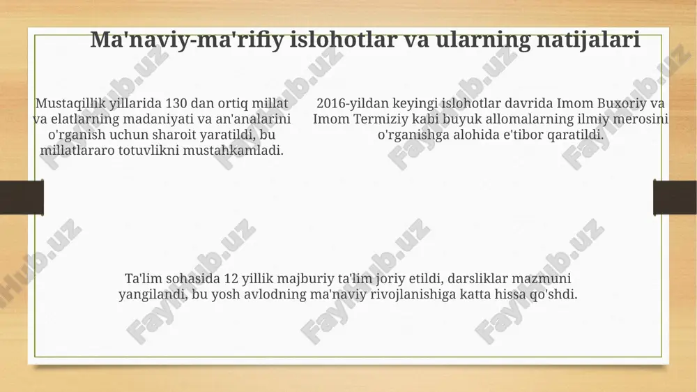 mustaqillik davrida oʻzbekistondagi maʼnaviy va madaniy rivojlanish - Page 5