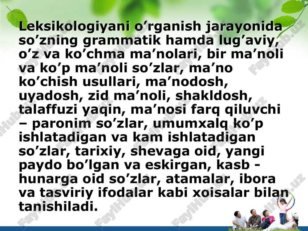 yoki harakatning nomi o‘zaro o‘xshashligi bo‘lgan boshqa narsa, belgi yoki harakatga ko‘chishidir. masalan: u tarozining ikki pallasini ko‘zdan kechirdi (i.rahim). yormat tarvuzni kesdi. bir pallasini o‘zi olib, ikkinchi pallasini yo‘lchi va o‘roz oldiga qo‘ydi (oybek). birinchi misoldagi palla so‘zining o‘z ma’nosi taroziga nisbatan qo‘llaniladi. uning tashqi ko‘rinishiga ko‘ra o‘xshashligi ikkinchi misolda tarvuz bo‘laklariga nisbatan ham qo‘llanishga sabab bo‘lgan. 13 metafora asosida nom ko‘chish aniq narsalar doirasida bo‘lganda ular o‘rtasidagi o‘xshashlikni ilg‘ash uncha qiyin bo‘lmaydi. mavhum narsalar doirasida esa bu bir oz qiyin kechadi: bir qarichlikdan dutorni sevaman. bir qo‘shni kelinchakdan o‘rgangan edim (oybek). yigit yalt etib qo‘shni dalaga qaradi, u yerda xotin-xalajlar, bola-chaqalar chuvillashib paxta terishayotgan edi (m.ismoiliy). metafora asosida nom ko‘chish birgina narsa nomi bo‘lgan otlarga daxldor bo‘lmay, boshqa turkumga mansub so‘zlarda ham uchraydi. masalan: taqir cho‘l- taqir bosh, taqir sholcha; o‘tkir pichoq-o‘tkir hid, o‘tkir odam kabi sifatlar; dalalarda qushlar uchadi – uning jahldan lablari pir-pir uchardi kabi fe’llarda …