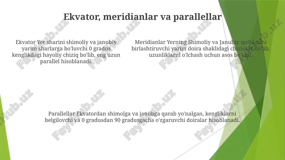 plan va xarita bilan ishlash. globus. ekvator. meridian va parallel chiziqlari - Page 5