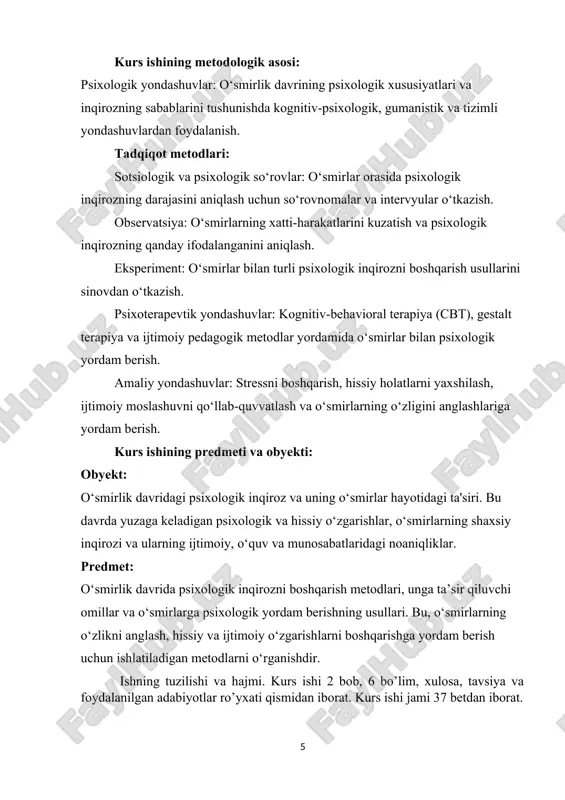 arini tasdiqlashni xohlashadi, bu esa ko‘pincha o‘z-o‘zini anglashdagi noaniqliklarni keltirib chiqaradi. bunday holat psixologik inqirozga olib kelishi mumkin, chunki o’smirlar o‘zini jamiyatda qanday o‘rnatishni bilmaydilar. emotsional beqarorlik. oʻsmirlik davrida hissiyotlar kuchayadi, o‘zgaruvchan va beqaror bo‘ladi. oʻsmirlar ko‘pincha tez-tez kayfiyat o‘zgarishlarini boshdan kechiradilar, bu ularning ichki dunyosidagi hissiy noaniqlikdan, jismoniy o‘sishdan va ijtimoiy bosimdan kelib chiqadi. bu davrda o‘smirlar ko‘p hollarda g‘azab, xavotir, tushkunlik kabi hissiyotlarni ko‘proq his qiladilar. ijtimoiy o‘zgarishlar. oʻsmirlar do‘stlar va tengdoshlari bilan munosabatlarni ko‘proq ahamiyatga ega deb biladilar. ijtimoiy doira kengayadi va o‘z-o‘zini tasdiqlashni ijtimoiy aloqalar orqali amalga oshirishga harakat qiladilar. biroq, ijtimoiy bosim, jamoada o‘z o‘rnini topishga harakat qilish va tengdoshlari bilan bo‘lgan munosabatlar o‘smirlar uchun ba'zan noqulayliklar keltirishi mumkin. mustaqillikka intilish. oʻsmirlik davrida mustaqillikka intilish kuchayadi. oʻsmirlar o‘z qarorlarini o‘zi qabul qilishni, ota-onalarning ta'siridan chiqishni xohlaydilar. bu jarayon o‘zlikni anglash va erkinlikka intilishning bir qismi sifatida ko‘riladi. mustaqillikka intilish, ayniqsa, ota-onalar bilan qarama-qarshiliklarga olib kelishi …
