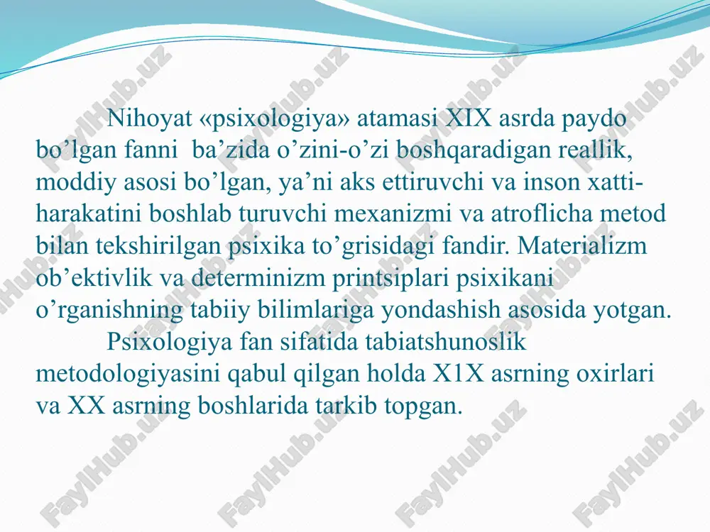 tdi . vuntning fikricha apperseptsiya bu ongning alohida funktsiyasi bo’lib o’zining ko’rinishi va 1881 yildan boshlab birinchi bor psixologiya jurnaligi asos soldi. i.m.sechenov (1828-1905) ikki sababni vunt bilan bir qatorda i.m.sechenov (1828-1905) ishlab chiqdi. sechenov harbiy dengiz bilim yurtini peterburgdagi moskva universiteti meditsina fakul’tetini tamomlab, 1863 yilda u o’zining shoh asari «bosh miya reflekslari» asarini yaratdi. bu asarida kuchli va kuchsiz harakatlarning reflektor nazariyasini yaratdi. 1873 yilda rus olimi k.d. kovolyov bilan tortishuv natijasida o’zining kim va qanday psixologiyani yaratish asarini yaratdi. bu asar kovolenning psixologiya vazifalariga qarama-qarshi yozilgan bo’lib bu asarda psixologiyaning programmasini joriy qildi.1878 yilda esa «fikr elementlari» asarini yozdi.bu asarida tafakkur haqida o’z mulohazalarini bildirdi.1890 yilda o’zining qator maqolalari bilan tafakkur haqidagi fikrlarini mustahkamladi.psixikaning reflektor nazariyasini yaratdi.fiziologiya asoslariga ham ziyon etkazmagan holda psixologiya printsiplarini ishlab chiqdi. edvard bredford titchener edvard bredford titchener 1867 yil 11 yanvarda angliyaning chichester shahrida tug'ilgan va malvern kollejida tahsil olgan. dastlab uning …