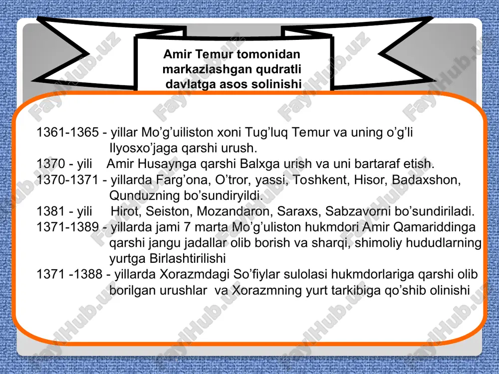 hisob» «risolai qusur» «risola dar handasa» «risola dar falakiot» «risola dar yilmi ha’at» «risolai mantiq» g’iyosiddin jamshid ali qushchi asarlari: qozizoda rumiy asarlari: . . temuryilar davri xattotllari: mirali tabrizi, shayx muhammad, junaid naqqosh, sultonali mashhadiy, abdujamil kotib, darvesh muhammad toqi, mirali qilqalam, sulton muhammad nur tasviriy san’at namoyandalari shamsiddin muhammad ibn abdulha, shax turoni, abdulla hiravi, ustoz gung, ustoz jahongir . . o’zbek mumtoz adabiyotining namoyondalari alisher navoiy atoiy gadoiy durbek mavlano lutfiy sakkokiy . . alisher navoiyning ijod gulshani jami 51ming misradan iborat 5 ta go’zal dostonni o’zida jam etgan mashhur «hamsa» asari: «hayratul abror» «farhod va shirin» «layli va majnun» «sabbai sayor» «saddi iskandari» 12 ming misrani jam etgan, foniy taxallusida bitilgan forsiy tildagi nafis badiy asarlar: mufradat sittayi zaruriya fusumi arbaya 45 ming misradan iborat «hazoinul-maoni» («ma’nolar xazinasi») asari «muhokomatul lug’atan» («ikki til muhokomasi») «majoyisul ul-nafois» («nafis majlislar») «mahbub ul-qulub» («ko’ngillar mahbubi») «me’zon ul-avzon» («vaznlar o’lchovi») …
