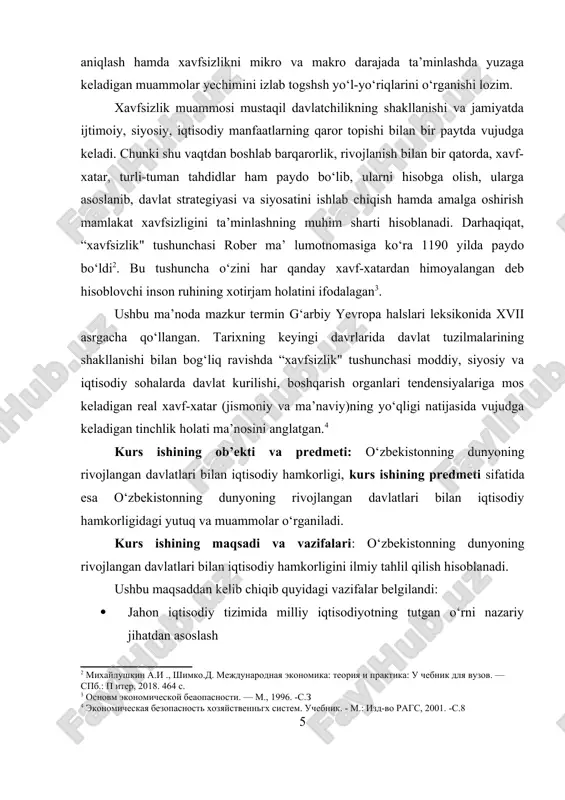 o‘rni nazariy jihatdan asoslash · tashqi iqtisodiy faoliyat va milliy manfaatlarga tahdidlarini muhokama qilish · o‘zbekiston tashqi iqtisodiy aloqalar geografiyasini ilmiy o‘rganish · o‘zbekistonning yevropa mamlakatlari va xalqaro tashkilotlar bilan o‘zaro manfaatli hamkorligini tahlil qilish · o‘zbekistonning rivojlangan osiyo mamlakatlari bilan iqtisodiy hamkorligini tahlil qilish kurs ishining hajmi va tuzilishi. i – bob. milliy iqtisodiyotning ahamiyati va unga bo‘ladigan tahdidlar 1.1. jahon iqtisodiy tizimida milliy iqtisodiyotning tutgan o‘rni va uning manfaatlariga tahdidlar zamonaviy jahon iqgisodiyoti xalqaro mehnat taqsimoti asosida milliy iqtisodiyotlar o‘rtasida barqaror, har tomonlama o‘zaro alokadorlikning shakllanishi oqibatida xo‘jalik haetining xalqaro miqyosda internatsionallashuvini ifodalaydi. buning oqibatida iqgisodiy makon vujudga kelmoqsa. ushbu makonda xalqaro tovarlar, xizmatlar, xom ashyo resurslari, moliyaviy mablaglar, kapital, ishchi kuchi bozorlari vujudga kelib, ular o‘rtasida o‘zaro aloqadorlik hamda bog‘liqlik kuchaymoqda. jahon miqyosida global-texnologik, moliyaviy, axborot, madaniy tizimlar jadal ravishda rivojlanmoqda. milliy iqtisodiyot, xalqaro mehnat taqsimotiga ko‘ra, ixtisoslashuvi, o‘zining foydali qazilma boyliklari, geografik joylashuvi, fan-texnika taraqqiyoti, ijtimoiy-iqtisodiy …