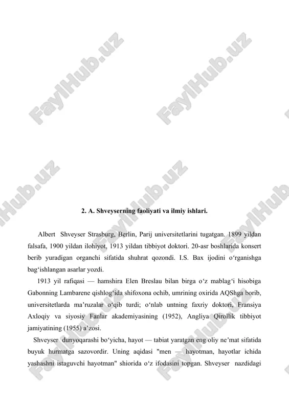 3. bioetikaning shakllanishida a.shveyserning faoliyati va ilmiy ishlarining ahamiyati. referat 8 bet. - Page 5