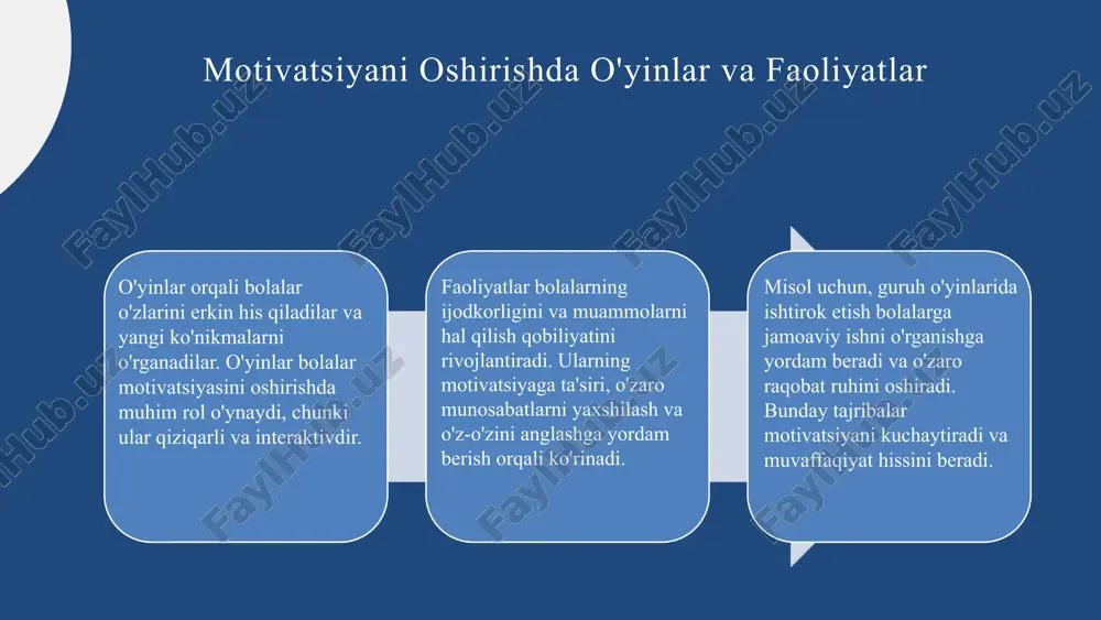 lalarning motivatsiyasini oshirish uchun bir nechta samarali usullardan foydalanishlari mumkin. 1. individual yondashuv: har bir o'quvchining ehtiyojlari va qobiliyatlariga mos ravishda yondashish, ularni o'zlarini qadrlashlariga yordam beradi. 2. motivatsion muhit yaratish: o'quvchilar uchun qulay va rag'batlantiruvchi muhitni ta'minlash, darslarni qiziqarli va interaktiv qilish, o'quvchilarni faol ishtirok etishga undaydi. 3. o'yinlar va faoliyatlar: o'yinlar yordamida o'quvchilarning qiziqishini oshirish va ta'lim jarayonini osonlashtirish mumkin. ushbu usullar bolalarning o'ziga bo'lgan ishonchini oshirib, ularning muvaffaqiyatga erishishlariga yordam beradi. o'qituvchining rivojlanish jarayonidagi yondashuvlari o'qituvchilar o'quvchilarni rivojlantirish jarayonida bir qancha yondashuvlardan foydalanadilar: - **individual yondashuv:** har bir o'quvchining ehtiyojlarini hisobga oladi. - **faol o'qitish:** o'quvchilarni dars jarayoniga jalb qiladi. - **o'z-o'zini baholash:** o'quvchilarga o'z yutuqlarini aniqlash imkonini beradi. - **ijtimoiy o'rganish:** guruhda hamkorlik qilish orqali bilim olishni rag'batlantiradi. bu yondashuvlar o'quvchilarning motivatsiyasini oshirishda muhim rol o'ynaydi. photo by jorge vasconez on unsplash o'qituvchining rivojlanish jarayonidagi muammolar va yechimlar o'qituvchilar rivojlanish jarayonida bir qator muammolarga duch kelishadi: …