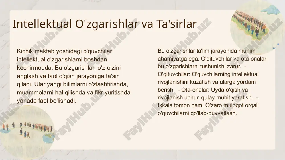digan yangi usullarni ochmoqda. foydalanilgan adabiyotlar 1. jalilov, a. k. psixologik rivojlanish va ta'lim: kichik maktab yoshidagi bolalarning intellektual o‘zgarishlari. ta'lim va psixologiya, 2021 2. saidov, f. m. kichik maktab yoshidagi bolalarning bilish jarayonlari va o'ziga xos xususiyatlari. o'zbekiston psixologiyasi, 2022 3. karimov, u. shaxsiy va ijtimoiy rivojlanish: kichik yoshdagi o'quvchilarning ijtimoiy muhitga moslashuvi. psixologiya va ta'lim, 2023 4. davletov, i. kichik maktab yoshidagi bolalarning diqqat va xotira rivojlanishi. o'qituvchi va uquvchi, 2020 5. murodov, t. zamonaviy tadqiqotlar: kichik yoshdagi o'quvchilarning rivojlanishi. ta'lim innovatsiyalari, 2023 e'tiboringiz uchun rahmat! image1.png image2.jpg image3.png image4.png image5.png image10.jpg image8.png image6.jpg image7.jpg image12.jpg image13.jpg image9.png image14.jpg image15.jpg image16.jpg image17.jpg image11.png