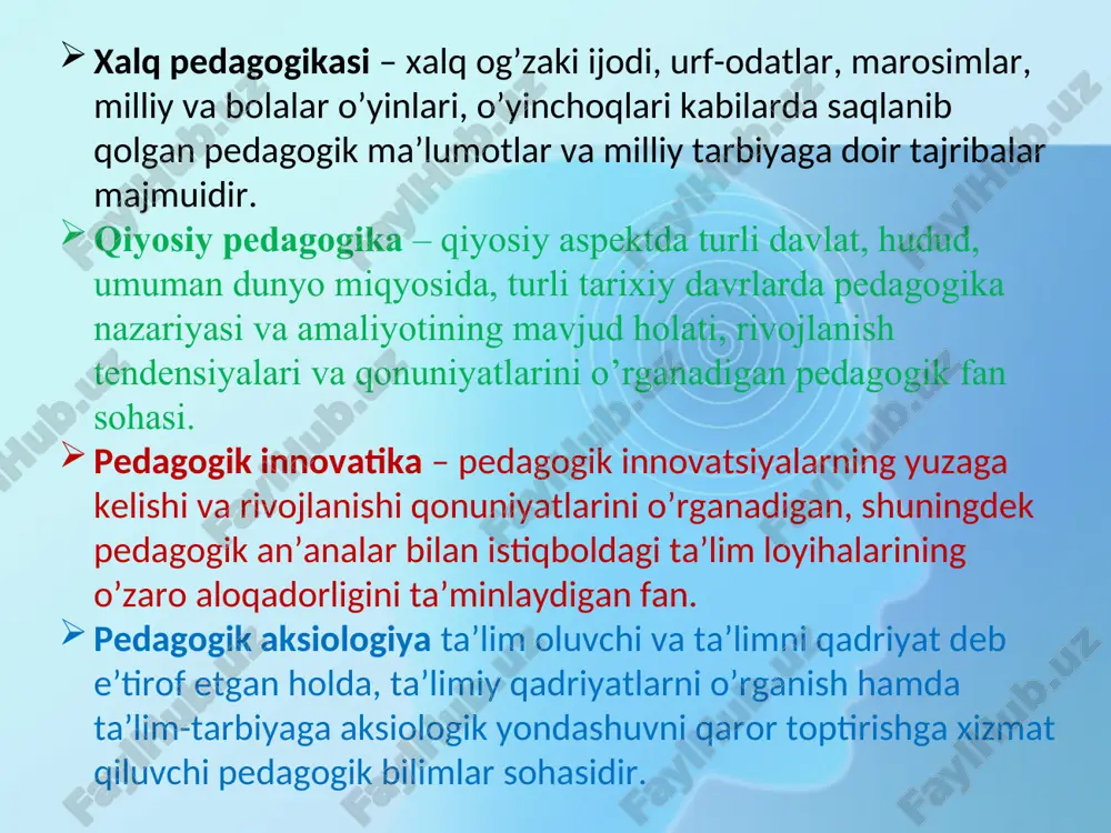 pedagogika fani jamiyatdagi har bir shaxsning hayotida uchraydigan ijtimoiy muammolarni bartaraf etish va hal qilish, ta’lim va tarbiya masalalari bilan shug’ullanish, keksalar, qariyalar, kasal va boquvchisini yo’qotganlar masalalarini o’rganadi 4 mehribonlik uyida tarbiyalanayotgan bolalar holidan xabar olish bilan birga, fohishabozlik, narkomaniya va qonunbuzarlikka qarshi kurashish ishlariga e’tibor qaratadi. ijtimoiy «autsayderlar», ya’ni qariyalar, nogironlar, yolg’iz yashovchilar, iqgisodiy nochor ahvolda yashovchilar va xalqning shu kabi boshqa tabaqalariga kiruvchilarga yordam berish ijtimoiy pedagogning maqsadlaridan biridir. bola (o’smir) ongida yaxshilik va adolat tushunchasiga sobitlikni tarbiyalash, borliqni, ijodni sevishga o’rgatib, o’zaro tushunish hissini uyg’otish; inqirozli vaziyatdan mustaqil chiqib keta olish maqsadini qo’yish, odamlar bilan muloqot qilishni o’rganish va hayotda o’z maqsad va mazmunini aniqlash yo’llarini ko’rsatish; tevarak-olam, inson va uning mukammalligi, jismoniy va ma’naviy xususiyatlarini, jamiyatdagi huquq va burchlarini anglashga intilishni rivojlantirish; o’z sha’ni, mustaqilligi va o’ziga ishonch kabi tuyg’ularni rivojlantirish; bola (o’smir) da maktab, ish, oila va tengdoshlari jamoasida, katta-kichik guruhlarda odamlar bilan muloqot …