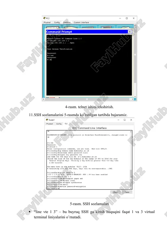 cisco packet tracer dasturida telnet, ssh protokoli bilan ishlash. - Page 5