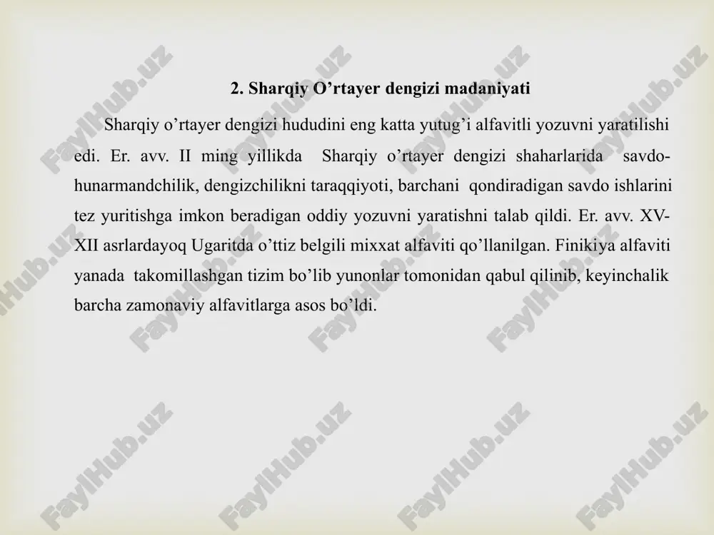 etildi va oʻzining arab tilidagi operettasini koʻrsatdi. keyinchalik qohira va iskandariyada ham professional drama teatrlari ochildi. bular orasida i. farrah tomonidan tuzilgan (1891) teatr truppasi ijodi milliy musiqali dramaga asos boʻldi. koʻpgina havaskorlik jamoalari ham ishladi. misr teatri taraqqiyotining key-ingi davri j. abyod, misr taymur, yu. vahbiy, t. alhakim kabi isteʼdodli teatr arboblari nomi bilan bogʻliq. 1920 y.da „al-ezbakiya“ teatri, 1923 y.da yu. vahbiy boshchiligida „ramzes“ teatri, 1933 y.da „milliy truppa“, 1935 y.da alhakim boshchiligida „milliy teatr“ tashkil etildi. misr sekin-asta arab teatr madaniyatining markaziga aylandi. 1952 y. gi inqilobdan keyin arab xalqlari hayotidagi siyosiy va ijtimoiyiqtisodiy oʻzgarish milliy sanʼ-at, jumladan, teatr sanʼati taraqqi-yotida muhim rol oʻynadi. qohiradagi milliy teatr, xalq teatri, „arab teatri“ kabi davlat teatrlarining faoliyati yangi bosqichga koʻtarildi. teatri  14 tavsiya etilgan adabiyotlar 1.каримови.а.тарихийхотирасизкелажакйук.t.1998 yil. 2.ладынин и. а. и др. история древнего мира: восток, греция, рим. «слово», «эксмоэ-м. 2004. image4.jpg image5.jpg image6.jpg image7.png image8.png image9.png image10.png …