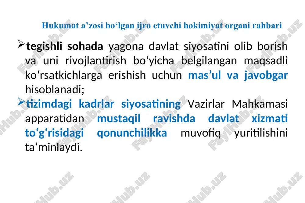 dastr agentligi 1.5. davlat asillik darajasi nazorati inspeksiyasi 2. investitsiyalar, sanoat va savdo vazirligi 2.1. xorijiy investitsiyalarni jalb etish agentligi 3. kambag‘allikni qisqartirish va bandlik vazirligi 4. qishloq xo‘jaligi vazirligi 4.1. veterinariya va chorvachilikni rivojlantirish qo‘mitasi 4.2. ipakchilik va jun sanoatini rivojlantirish qo‘mitasi 4.3. o‘simliklar karantini va himoyasi agentligi 4.4. agrosanoatni rivojlantirish agentligi 5. suv xo‘jaligi vazirligi 5.1. suv xo‘jaligi obyektlarini ekspluatatsiya qilish agentligi 5.2. suv xo‘jaligi obyektlari xavfsizligini va suvdan foydalanishni nazorat qilish inspeksiyasi 6. qurilish va uy-joy kommunal xo‘jaligi vazirligi 6.1. qurilish va uy-joy kommunal xo‘jaligi sohasida nazorat qilish inspeksiyasi 7. transport vazirligi 7.1. avtomobil yo‘llari qo‘mitasi 7.2. fuqaro aviatsiyasi agentligi 7.3. transport nazorati inspeksiyasi 8. energetika vazirligi 9. tog‘-kon sanoati va geologiya vazirligi 9.1. tog‘-kon sanoati va geologiya sohasini nazorat qilish inspeksiyasi 10. raqamli texnologiyalar vazirligi 10.1. kosmik tadqiqotlar va texnologiyalar agentligi 10.2. axborotlashtirish va telekommunikatsiyalar sohasida nazorat inspeksiyasi 11. ekologiya, atrof-muhitni muhofaza qilish va iqlim o‘zgarishi …