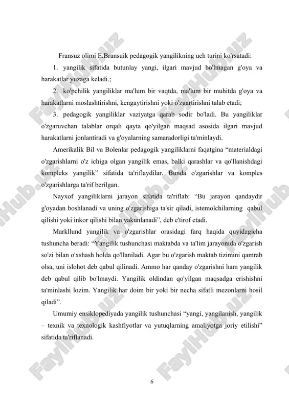 tmoqda. o'quv yurtiga talaba yoki o'quvchi bilim olish uchun keladi, o'qituvchi esa talabaga bilim berishdan tashqari, unga bilim berishning eng qulay, samarali yo'llarini izlab, ta'lim jarayonini tashkil etadi. pedagoglarning muvaffaqiyatli ishlashlari, o'quvchilarga ta'lim berishlari uchun ta'lim jarayoniga yangiliklarni tadbiq etishni bilishlari shart. mana shunga ko'ra innovasiya – yangilik atamasi ko'pchilikning e'tiborini tortdi. endi esa innovasiyani ta'lim-tarbiya ishida to'liq va aniq qo'llash uchun uning mazmun, mohiyatini tushunib etish lozim. bu bir qadar vaqt talab qiladi. maktab o'quvchilari o'zlarini shaxs sifatida namoyon etishga intiladilar. buning uchun xilma-xil faoliyat turlarini egallashga kirishadilar. ta'lim jarayonida o'qituvchilar ham o'quvchining barcha imkoniyatlarini ro'yobga chiqarishga harakat qilishlari muhim ahamiyatga ega. innovasiya orqali o'qitish jarayoni o'qituvchi va o'quvchining o'zaro munosabatlarini optimallashtiradi. bunda har ikkala shaxs ham faol ishtirokchiga aylanishi ko'zda tutiladi. ta'lim jarayonining samaradorligi esa ushbu o'zaro munosabatlarning qanday bo'lishiga bog'liq, albatta. ta'lim jarayoni innovasiya orqali yuksak saviyada tashkil etilsa bo'lajak mutaxassislarda intellektual faollik namoyon bo'ladi. intellektual faolllik …