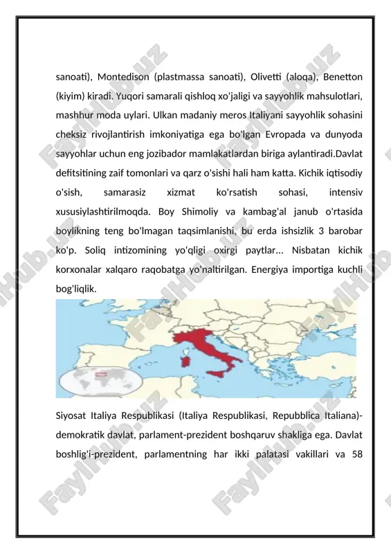 maviy emigratsiya bilan ajralib turadi. har yili o'n minglab odamlar uni tark etishadi. bu dehqonlarning og'ir turmush sharoiti, ishsizlik va ishchilarning kam maoshi bilan bog'liq. italiyalik ishchilarning turmush darajasi evropaning rivojlangan kapitalistik mamlakatlarida eng past ko'rsatkichlardan biridir. ilgari italiya chet elga emigratsiya bilan ajralib turardi. urushdan keyingi davrda "umumiy bozor" mamlakatlariga, xususan, frantsiya va frantsiyaga vaqtinchalik va mavsumiy emigratsiya oshdi. italiyada tashqi migratsiya balansi salbiy. italiya - evropadagi aholi zich joylashgan mamlakatlardan biri. aholi taqsimotiga intensiv urbanizatsiya jarayoni ta'sir qiladi. shahar aholisining asosiy qismi shimoliy italiyada to'plangan. har yili yangi shahar aglomeratsiyalari paydo bo'ladi va kengayadi. turindan milangacha bo'lgan hudud shaharlashgan hududdir. yirik shaharlarning yarmidan ko'pi shimolda, janubda shahar-qishloqlar ustunlik qiladi (yirik aholi punktlari), aholisi asosan ish bilan band qishloq xo'jaligi. aholining etnik tarkibi bir xil - 98% italiyaliklar. diniga ko'ra, italiyaliklar katoliklardir. aholining sinfiy tarkibi ko'pchilik bilan ajralib turadi o'ziga xos tortishish kuchi shahar va qishloq proletariati, kambag'al dehqonlar, …