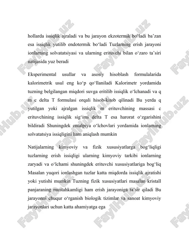 asosli ta'sir: eritmaga qo‘shilgan kuchli kislotalar yoki asoslar buferning barqarorligini buzishi mumkin. buning oldini olish uchun, bufer eritmalari qo‘llaniladigan tizimlarda juda ehtiyotkorlik bilan ishlatiladi. 5. tizimdagi boshqa ionlar: ba'zi ionlar, masalan, metal ionlari, bufer tizimining barqarorligini buzishi mumkin. shuning uchun, bufer eritmalaridan foydalanishda qo‘shimcha moddalarning ta'siri hisobga olinishi lozim. 3 bufer eritmalarning turlari bufer eritmalarini ikki asosiy guruhga bo‘lish mumkin: kislota-baza buferlari va asos-baza buferlari. har bir tur o‘zining maxsus ishlash mexanizmi va xususiyatlariga ega. quyida bufer eritmalarining turlari haqida batafsil ma'lumot berilgan: kislota-baza buferlari bufer eritmasining bu turi kuchsiz kislota va uning kuchli asosli tuzidan tashkil topadi. kislota komponenti o‘zining vodorod ionlarini (h⁺) chiqaradi, asos komponenti esa bu ionlarni neytrallashga yordam beradi. misol: sirka kislotasi va natriy asetat (ch₃cooh va ch₃coona). fosfor kislota va uning tuzlari. bufer eritmalarining bu turi kislotalarning qo‘shilishiga qarshi kurashib, ph-ni pasaytirishni oldini oladi. asos-baza buferlari bufer eritmasining bu turi kuchsiz asos va uning kuchli …