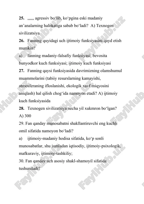 tadqiqot yo‘nalishini belgilash 61. kuzatish metodi qanday amalga oshiriladi? c) hodisalarni tabiiy sharoitda kuzatish orqali 62. eksperiment qachon qo‘llaniladi? d) ma’lumot yig‘ish uchun 63. tadqiqotda statistik tahlil nima uchun kerak? c) ma’lumotlarni tahlil qilish uchun 64. so‘rovnoma qanday usul hisoblanadi? b) kuzatish usuli 65. kvalitativ usul qanday ma’lumot beradi? b) tushuntirish va izohlar 66. tadqiqotda modellashtirish qanday qo‘llaniladi? b) hodisalarni namoyon qilishda 67. ilmiy tadqiqotda nazariy tahlil qanday amalga oshiriladi? c) adabiyotlarni o‘rganish orqali 68. ilmiy tadqiqot metodologiyasi nima? b) tadqiqot usullari va tamoyillarining majmuasi 69. eksperiment qachon muvaffaqiyatli hisoblanadi? b) natijalar takrorlanganda 70. tadqiqotda asosiy xulosalar qachon chiqariladi? b) natijalar tahlil qilingandan so‘ng 71. ilmiy ishda kirish qismida nima yoziladi? b) tadqiqot mavzusi va maqsadi 72. ilmiy maqolada xulosaning asosiy vazifasi nima? b) natijalarni umumlashtirish 73. adabiyotlar sharhi nima uchun kerak? c) avvalgi tadqiqotlarni o‘rganish uchun 74. ilmiy ishning asosiy qismi nima? b) tadqiqot natijalari va tahlili 75. ilmiy …
