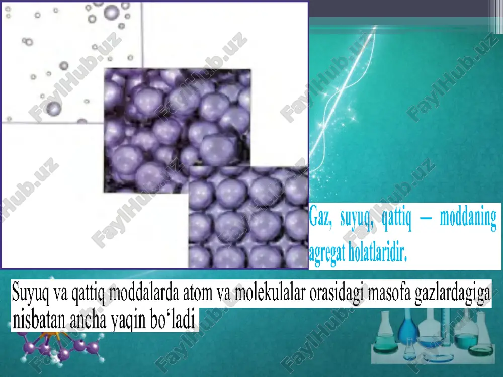 ish hodisasi assotsilanish deyiladi. assotsilangan suyuqliklar jumlasiga suv, spirtlar, atseton, suyuq ammiak va boshqalar kiradi. assotsilanganda bug‘lanish issiqligi ko‘payadi, suyuqlikning uchuvchanligi kamayadi. temperatura ko‘tarilishi bilan suyuqliklarning assotsilanish darajasi kamayadi. sir taranglik va uni aniqlash usullari. suyuqlik molekulalari orasida o‘zaro tortishuv kuchlari ta’sir etib turadi. suyuqlik ichidagi molekula hamma tomondan boshqa molekulalar bilan qurshab olganligi sababli unga ta’sir etadigan tortishuv kuchlari o‘zaro muvozanatlashgan bo‘ladi. suyuqlik sirtidagi molekulalarga esa faqat pastki va yon tomondan tortishuv kuchlari ta’sir qiladi. suyuqlikka tashqaridan ta’sir etuvchi kuchlar esa, tortishuv kuchlariga nisbatan juda kichik bo‘lgandek bo‘ladi. shu sababli har qanday suyuqlik o‘z sirtini kichraytirishga intiladi, ya’ni suyuqlik sirti qancha kichik bo‘lsa, uning holati shuncha barqaror bo‘ladi. suyuqlik tomchisining shar shaklida bo‘lishiga sabab ana shudir, chunki sharning sirti berilgan hajmda eng kichik bo‘ladi. suyuqlik sirtini oshirish uchun tashqaridan ish sarflash kerak, ya’ni uning sirt taranglik kuchini yengish kerak. suyuqlik sirtini 1 sm2 ga oshirish uchun sarflash lozim bo‘lgan …