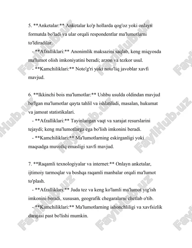 uyida ma'lumotlarni uzatish texnologiyalari haqida batafsil ma'lumot beriladi. 1. **simli aloqa texnologiyalari:** - **mis kabeli:** bu, odatiy ma'lumot uzatish vositalaridan biri bo'lib, qisqa masofalar uchun ishonchli serverlararo va uy tarmoqlarida qo'llaniladi. ular o'rtacha 1 gbps (gigabit per second) tezlikka ega. - **optik tolali kabel:** uzun masofalarga yuqori tezlikda ma'lumot uzatish uchun alternativ sifatida optik tolalar ishlatiladi. bunday kabel orqali uzatish tezligi terabit darajasiga (1 tbps va undan yuqori) yetishi mumkin. 2. **simsiz aloqa texnologiyalari:** - **wi-fi:** uy va kichik ofis tarmoqlarida keng tarqalgan. wi-fi 6 standarti 9.6 gbps'lik tezlikka qodir va oldingi standartlardan samaraliroq energiya iste'mol qiladi. - **bluetooth:** shaxsiy hudud tarmoqlari uchun ishlatiladi. hozirgi bluetooth 5.2 spesifikatsiyasi 2 mbpsgacha tezlikni taklif qiladi. - **uyali aloqa (mobil tarmoqlar):** 4g lte texnologiyasi 100 mbps dan 1 gbpsgacha tezlikni qo'llab-quvvatlaydi. so'nggi 5g tarmoqlari esa teorik jihatdan 10 gbps tezlikka yetishi mumkin. 3. **sun'iy yo'ldosh aloqa texnologiyalari:** - sun'iy yo'ldosh orqali ma'lumot uzatish …
