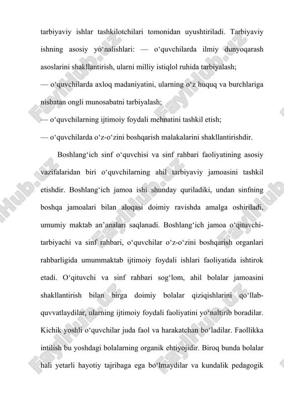 agoglar tomonidan qo‘yilgan talablar quyidagi sharoitlarda ijobiy natija beradi: 1. o‘quvchi shaxsini hurmat qilish. 2. muayyan maktab yoki sinfdagi sharoitni hisobga olish. 3. qo‘yilayotgan talablarning aniq bo‘lishi. 4. o‘quvchilarning tashqi qiyofasi, kiyinishi, yurish-turishi hamda muomalasiga qo‘yilayotgan talablar, ularda ma’naviy madaniyatni shakllantirishga xizmat qilishi shart. o‘qituvchi qo‘yilayotgan talablarning hajmi, tizimini bilibgina qolmasdan, talab qo‘yish metodikasini ham o‘zlashtira olgan bo‘lishi kerak. o‘quvchilarga talablar qo‘yish metodikasi bolalarni talablar mazmuni bilan tanishtirib, ularning ahamiyatini tushuntirish, tajriba orttirish hamda ularning muntazam suratda nazorat qilib borishdan iborat. o‘quvchilarni talablar bilan tanishtirish, ko‘pincha, umumiy majlislarda amalga oshiriladi, bunda ta’lim muassasasi direktori yoki o‘quv ishlari bo‘yicha direktor o‘rinbosari istiqbolli rejalar va ularni amalga oshirish jarayonidagi talablar mazmuni bilan o‘quvchilarni tanishtiradi. batafsil tanishtirish ayrim hollarda amalda ko‘rsatish, keyinroq sinflar bo‘yicha sinf majlislarida, maxsus suhbatlar uyushtirish jarayonida amalga oshiriladi. xulq-atvorni tarkib toptirishga yo‘naltirilgan talablar bilan tanishtirish mazkur talablar ustida mashq qildirish bilan qo‘shib olib borilishi kerak. xulq-atvorni tarbiyalash ongni tarbiyalashga …
