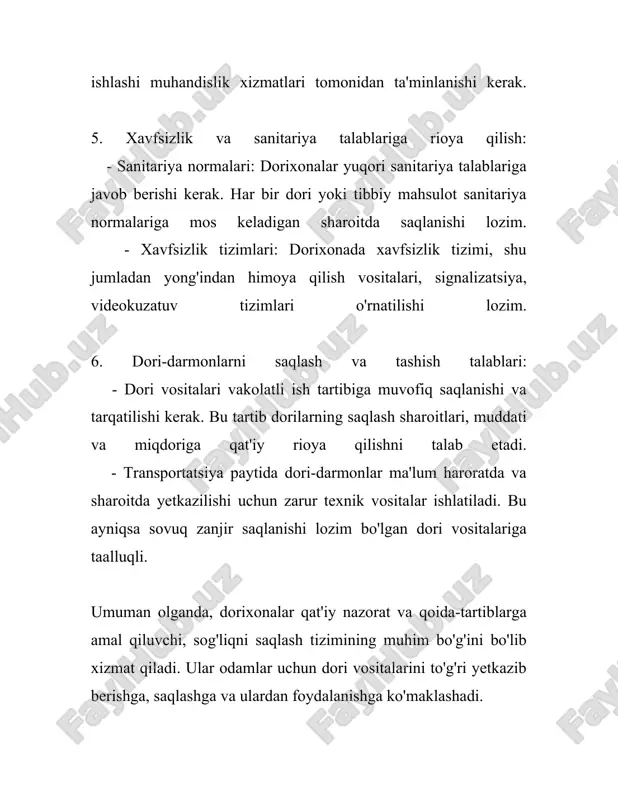ladi. ular bemorlar uchun tezkor dori-darmonlarni taqdim etishga mo'ljallangan. bunday dorixonalarda tibbiy muassasada ishlaydigan shifokorlar tomonidan yozilgan retseptlar asosida dori vositalari sotiladi. 5. franchise dorixonalar bu turdagi dorixonalar ma'lum tarmoq yoki xoldingga tegishli. ular bir xil brend ostida ishlaydi va brend identifikatsiyasini saqlab qoladi. franchise dorixonalar ko'pincha keng tarqalgan va mijozlar orasida ishonchli bo'lgan dori tarmog'iga ega bo'ladi. xizmat ko'rsatish va huquqiy masalalar: - dorixonalar o'zbekiston respublikasi sog'liqni saqlash vazirligi tomonidan berilgan litsenziya asosida faoliyat ko'rsatadi. dorixonalarning sanitariya-gigiyena talablarga mosligi muntazam ravishda tekshiriladi. - an'anaviy dorixonalarda ish tajribasi katta bo'lgan farmatsevt va farmakologlar ishlashi zarur. ular mijozlarga dori-darmonlar haqida to'liq ma'lumot berishi va foydalanuvchilarga kerakli maslahatlarni taqdim etishi kerak. - dorixonalar dori-darmonlarni qabul qilingandan keyin belgilangan vaqt ichida saqlash va sotish uchun aniq muddatlarga rioya qilishlari lozim. tarqatilgan dori vositalarining saqlash muddati diqqat bilan nazorat etilishi darkor. an'anaviy dorixonalar va raqamlar: - o'zbekiston bo'ylab dorixonalar soni turli ma'lumotlarga ko'ra mingdan …