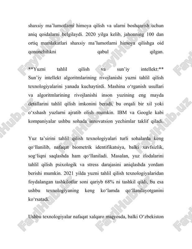 a yuqori xavfsizlikka ega bo'lgan uchta autentifikatsiya usuli haqida batafsil ma'lumot berilgan: 1. **ikki faktorli autentifikatsiya (2fa):** ikki faktorli autentifikatsiya xavfsizlik darajasini oshiradi va foydalanuvchi identifikatsiyasini tasdiqlashda ikkita mustaqil ma'lumot manbasidan foydalanadi. bu manbalar odatda quyidagicha bo‘ladi: - **bilasizmi:** parol yoki pin kod kabi foydalanuvchining bilishi kerak bo‘lgan narsa. - **bora olasizmi:** qo‘l telefoni, sms yoki ilova orqali yuborilgan bir martalik kod kabi narsa. - **bo‘lishingiz mumkin:** barmoq izi yoki yuzni tanib olish kabi biometrik ma'lumotlar. 2022-yilgi tadqiqotlar ikki faktorli autentifikatsiyani qo‘llash parolning buzilish xavfini taxminan 99.9% ga kamaytirishini ko‘rsatdi. bu usul, ayniqsa, ruxsatsiz kirish va ma'lumot o‘g‘irligini oldini olish uchun eng oddiy va samarali yo'llardan biri. 2. **biometrik autentifikatsiya:** biometrik autentifikatsiya foydalanuvchining tanasida maxsus belgilarni aniqlash orqali identifikatsiyalashni ta’minlaydi. biometrik autentifikatsiyaning keng tarqalgan usullari quyidagilar: - **barmoq izi skaneri:** kompyuterlar, smartfonlar, va boshqa qurilmalarda keng tarqalgan. har bir insonning barmoq izi unikaldir, shuning uchun u identifikatsiya uchun ishonchli. - …