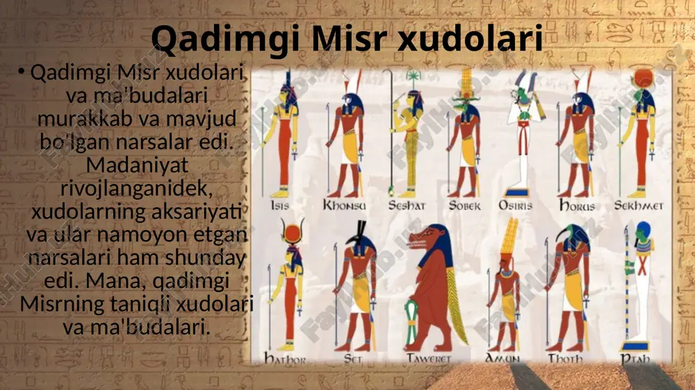 erogliflari, toshning o'rtasida 34 satr demotik yozuv bilan band bo'lgan, pastki qismida esa 14 satr qadimgi yunon tilida. topilma qadimgi misr yozuvlari tarixini tadqiq qilish uchun boshlang'ich nuqtaga aylandi. 1822 yildan beri tilshunoslar qabrlar devorlaridagi yozuvlarni ochib berishga muvaffaq bo'lishdi. qadimgi misr yozuvi: iyerogliflar misrliklar yozuvni donolik xudosi tot ixtiro qilgan deb hisoblashgan. "ilohiy so'z" ieroglif shaklida uzatilgan. ieroglif tushunchasi yunoncha ieros (muqaddas) va glifodan kelib chiqqan. (yozuv). tadqiqotchilar-misrshunoslar "muqaddas xat" ga fonetik belgilar qo'shilgan holda tasviriy yozuv deb ta'rif berishdi. ierogliflar chapdan o'ngga ustunlar bilan yozilgan. ieroglif belgilar toshlarga o'yilgan, teriga o'yilgan, cho'tka bilan papirusga surilgan. ieroglif harflar eramizning iv asrigacha qabrlarda va diniy maqsadlarda ishlatilgan. qadimgi misr va yozuv tarixi: ieratik belgilar qadimgi misrda yozuv tarixida iyeroglif yozuv ieratik bilan bir vaqtda mavjud bo'lgan. ushbu tur qadimiydir misr yozuvi, keyinchalik demotik yozuv kabi, yozma yozuv edi. yozish uchun papirus, charm, loy parchalari, matolar, yog'och ishlatilgan. belgilar siyoh bilan …