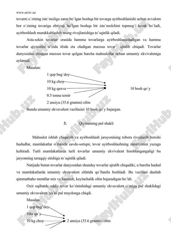 (bir turdagi mo`yna bir-biridan nimasi bilandir farq qilinadi) va boshqalar. ayrim manbalarga ko`ra (“ekonomicheskaya teoriya” pod.red.v.i.vilyapina, dobryanina a.i. moskva. 2001 y str.141-166) dastlabki qog`oz pullar xii-asrda xitoyda, 1571 yilda fransiyada, 1690 yilda aqsh da, xviii- asrda yekaterini ii-davrida rossiyada paydo bo`lgan. qog`oz pullar muomilasini tashkil etishda djon lo (fransiya 1710-1720 yillar), dubasov i.i (1897-1987 yillar rossiya) kabi ayrim shaxslar faoliyatini qayd etish lozim. djon lo duelda qatnashgani uchun london turmasidan qochib gollandiyada, keyin italiyada yashab ancha boylik ortirgan va 1710 yilda fransiya davlat budjeti daromadini oshirish bo`yicha hukumatga qog`oz pullar chiqarish bo`yicha taklif bilan chiqqan. o`sha paytda fransiya moliya vaziri bo`lgan djon lo 1720 yilda pulni qadrsizlangani tufayli fransiyani tark etadi. 1716-1720 yillardagi qog`oz pullar bo`yicha djon lonni “mashinnik i proroka” deyilsada, u yevropa xalqiga qog`oz pullarni ajoyib imkoniyatlaridan voqif etdi. bozor iqtisodiyoti sharoitida pulning ahamiyatini oshishi mamlakat rivojlanishining asosiy vositalaridan biri pul bo`lib, bozor iqtisodiyotiga o`tish va unda faoliyat …