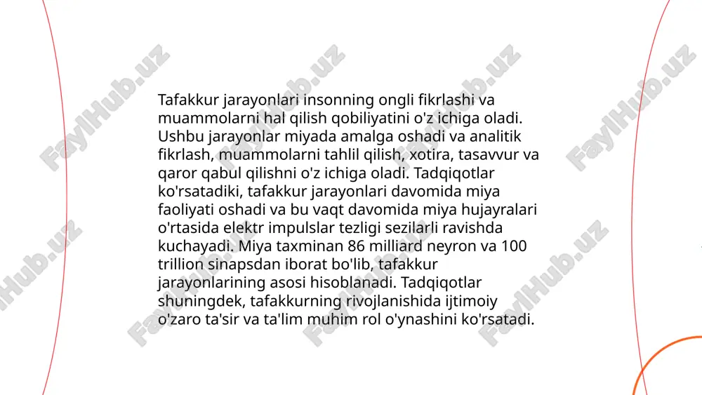 ning jozibadorligi kabi jihatlarda yordam beradi. ushbu madaniyat tilni to'g'ri, ravon va ayni paytda tushunarli qo'llash orqali shakllanadi. o'zbek tilida nutq madaniyati, asosan, xalq og'zaki ijodi va badiiy adabiyot namunalari orqali boyitilgan. insonlarning kundalik muloqotlari va rasmiy anjumanlarda nutq madaniyatiga rioya qilish alohida ahamiyat kasb etadi. zamonaviy texnologiyalar, masalan, videolavhalar va onlayn darslar, nutq madaniyatini rivojlantirishda muhim vosita bo'lib xizmat qilmoqda. nutq madaniyati bo'yicha bilimlarni oshirishda 30 dan ortiq darsliklar va qo'llanmalar mavjud. ... t.me/slaydai_bot 7. bolalarda nutq rivojlanishi bolalarda nutq rivojlanishi bir necha bosqichlar orqali amalga oshadi. birinchi bosqichda, chaqaloqlar tug'ilgandan so'ng 2-3 oyligida ovoz chiqarib kulish va turli tovushlar chiqarishadi. keyin, 6-12 oylikda oddiy tovushlar va so'zlar (masalan, "mama", "dada") paydo bo'ladi. 18-24 oylikda, bolalar oddiy ikki so'zli iboralarni ishlatishni boshlashadi. 24-36 oylikda esa, ularning so'z boyligi 200-300 ta so'zdan oshadi. 3 yoshdan boshlab murakkab gaplar tuzish va nutq muloqoti rivojlanadi. 5 yoshga kelib, bolalar grammatik jihatdan to'liqroq …