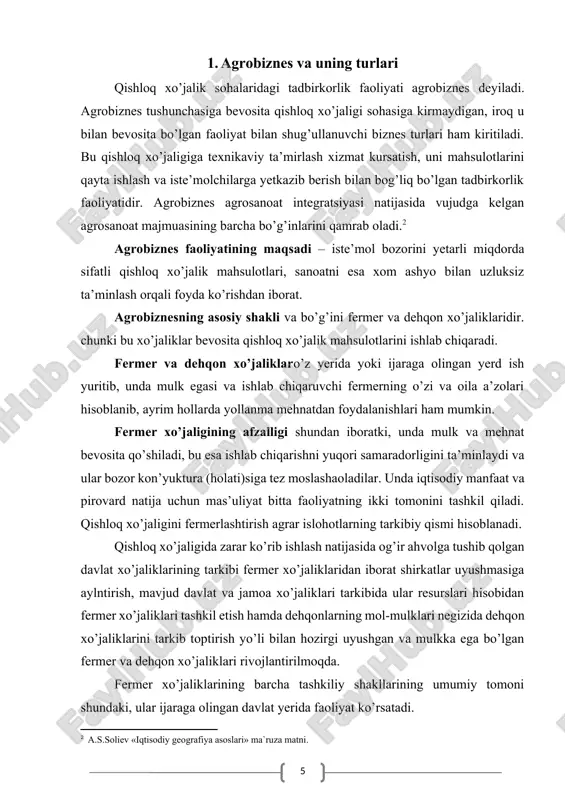 ik mahsulotlari – 126,2 trln. so’mni (102,1 %) tashkil qildi.[footnoteref:3] [3: “qishloq xo’jalig isohasini rivojlantirish va agrobiznesni takomillashtirish yo’llari” “xalq so’zi” gazetasi, 2020-yil, 9-fevral.] 1-rasm. qishloq xo’jaligi mahsulotlari ishlab chiqarish hajmida dehqonchilik va chorvachilik mahsulotlarining ulushi (%da) 2020– yilning yanvar – dekabr oylari yakuniga ko’ra, ishlab chiqarilgan qishloq xo’jaligi mahsulotlari tarkibidagi fermer xo’jaliklarining ulushi bo’yicha eng yuqori ko’rsatkich samarqand viloyatida (35,1 %), dehqon (shaxsiy yordamchi) xo’jaliklarining eng yuqori ulushi navoiy viloyatida (76,7 %), qishloq xo’jaligi faoliyatini amalga oshiruvchi tashkilotlarning eng yuqori ulushi toshkent viloyatida (14,0 %) qayd etildi.[footnoteref:4] [4: o‘zbekistonrespublikasining 2020-yil 29-sentabrdaqabulqilingan “qishloqxo‘jaligiuchunmo‘ljallanganyerlardanvao‘rmonfondiyerlaridanfoydalanishsamaradorliginioshirishmaqsadidao‘zbekistonrespublikasiningayrimqonunhujjatlarigao‘zgartishvaqo‘shimchalarkiritishto‘g‘risida”gio‘rq-639-sonliqonunining (o‘zbekistonrespublikasioliymajlisipalatalariningaxborotnomasi, 2020-yil, № 9, 540-modda) 4-moddasi] fermer xo’jaliklarining qishloq xo’jaligi mahsuloti tarkibidagi ulushi bo’yicha eng kam ko’rsatkich toshkent viloyatida (17,1 %), dehqon (shaxsiy yordamchi) xo’jaliklarining eng kam ulushi sirdaryo viloyatida (59,3 %), qishloq xo’jaligi faoliyatini amalga oshiruvchi tashkilotlarning eng kam ulushi xorazm viloyatida (2,1 %) kuzatildi. dehqonchilik mahsulotlari 2020– yilning yanvar – dekabr oylarida yetishtirilgan dehqonchilik mahsulotlarining …